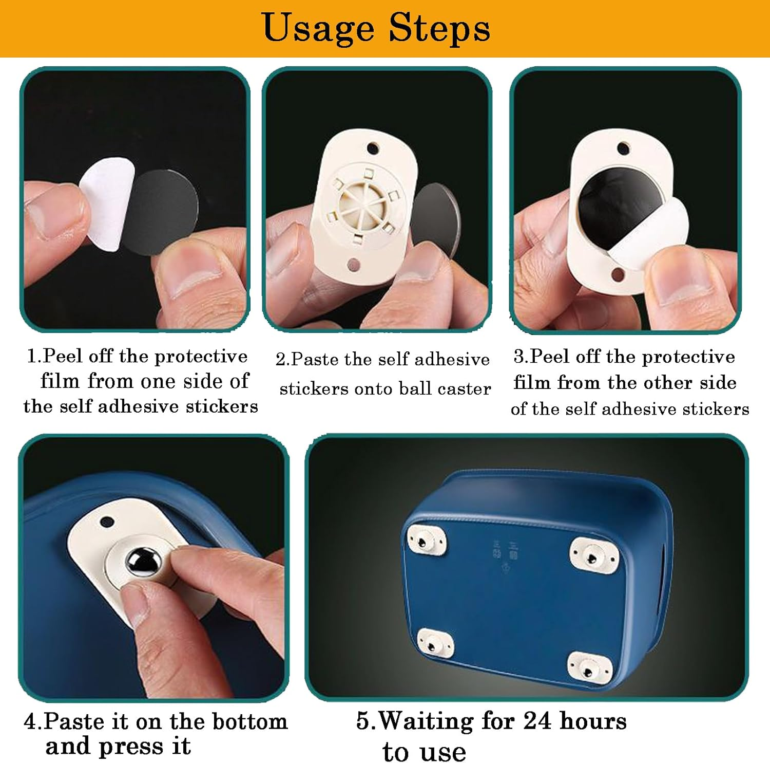 4PCS Self Adhesive Mini Swivel Caster Wheels, 360&deg;Rotation Universal Wheel,Paste Type Ball Caster for Small Furniture Various Storage Boxes image number 2