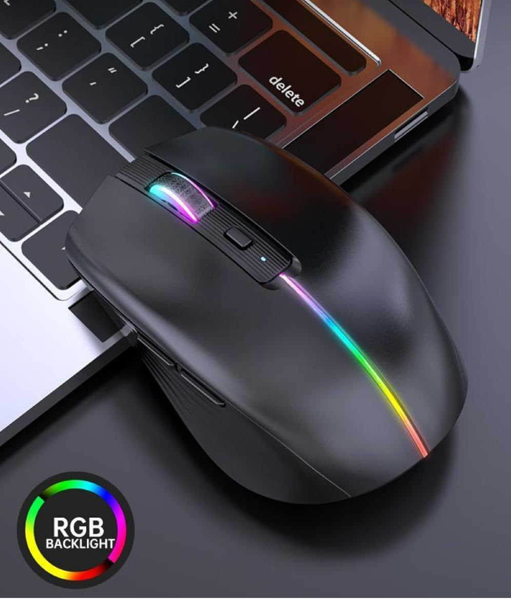 Bluetooth Mouse, Multi-Device Rechargeable Silent 6-Button Wireless Mouse Tri Mode BT 5.0+BT4.0+2.4G with RGB Backlight, 1600DPI Ergonomic Mouse for Mobile/Tablets, Laptop PC image number 2