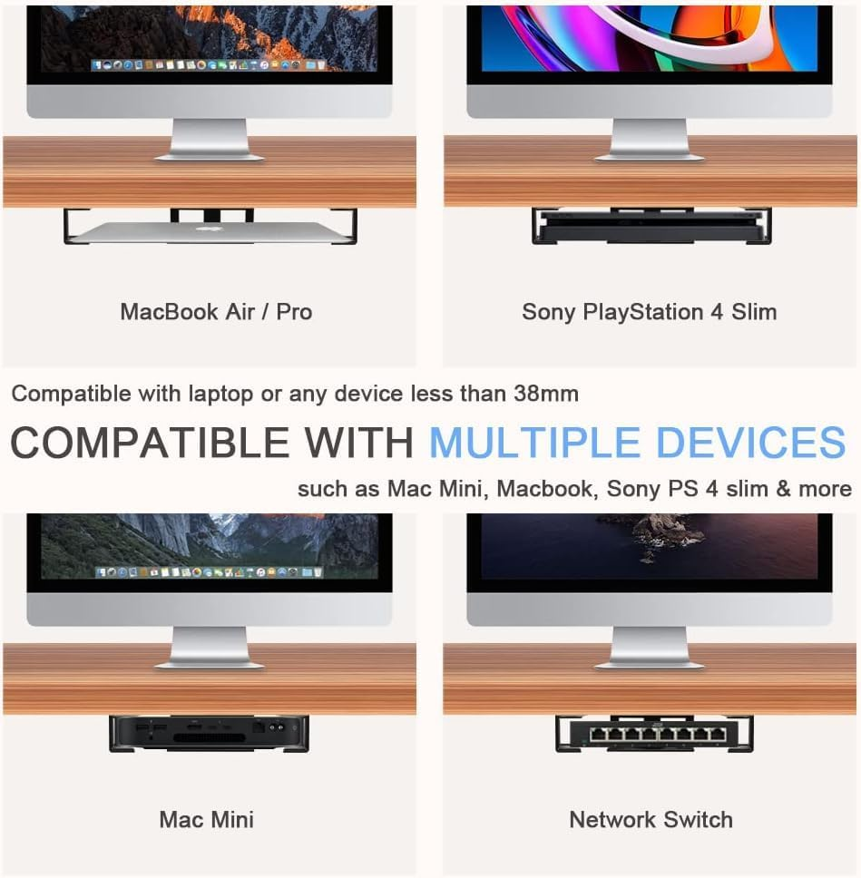 Under Desk Laptop Mount, Adjustable Metal CPU Holder for Laptop, Mac Mini, Macbook, Keyboard - Space-Saving, Anti-Scratch Silicone Padding, Sturdy Design, Easy Installation, Black image number 1