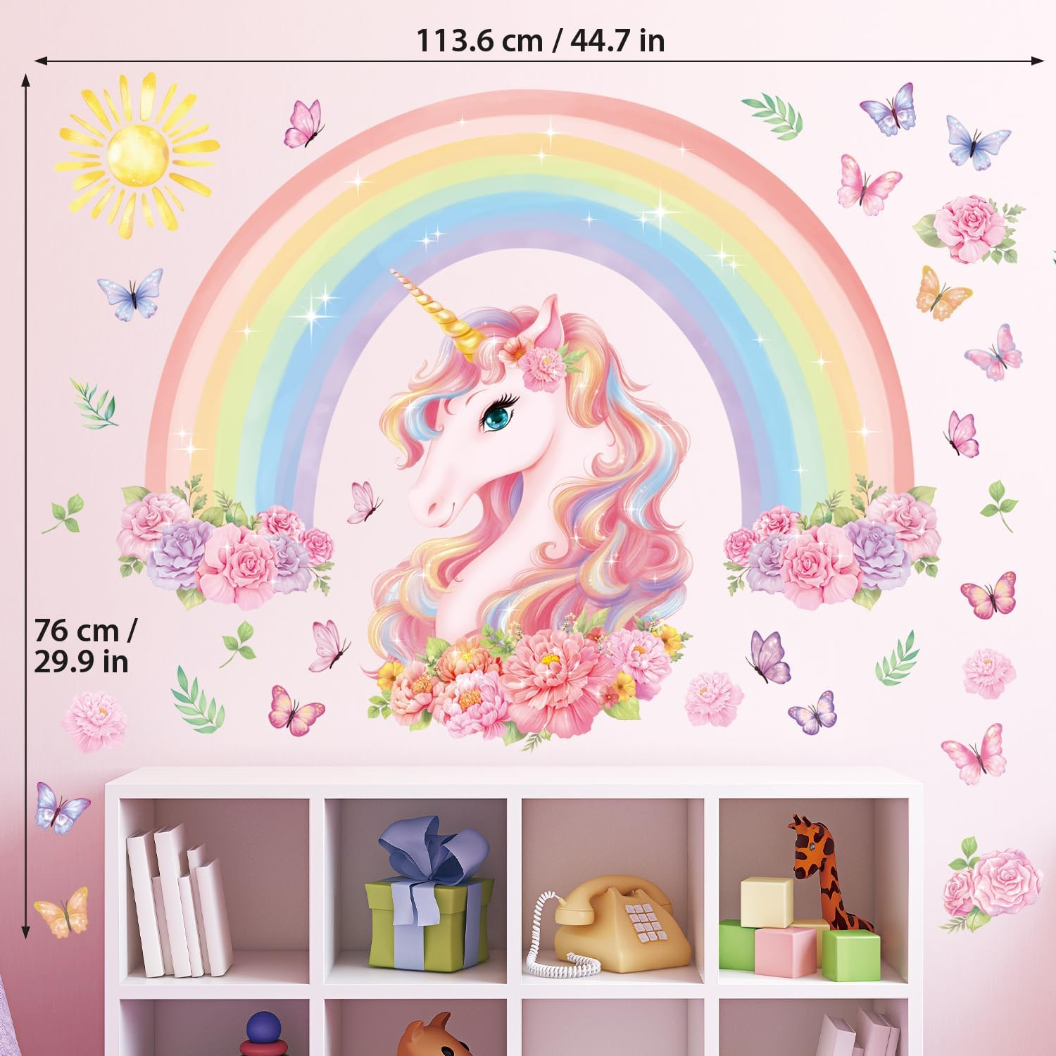 DECOWALL SG2-2413 Large Rainbow Unicorn Wall Stickers Decals Kids Peel and Stick Removable Nursery D&eacute;cor Girls Boys Bedroom Room Rainbow Art Stars Birthday Baby Home Party Decorations Living Playroom image number 1