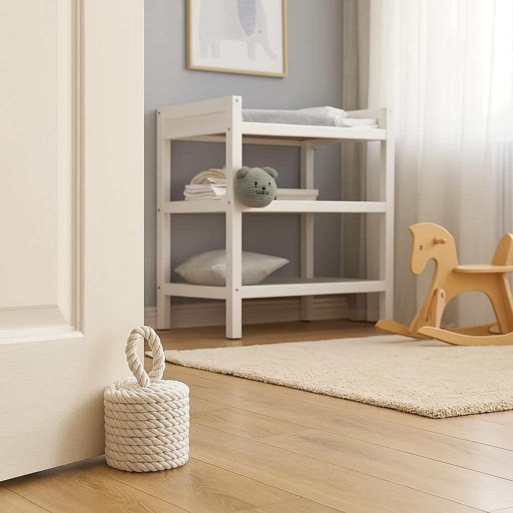 White Rope Door Stop, 16 X 16 X 25 Cm, Cylinder Shape, Decorative Nautical Door Stop, Heavy Duty for Indoor and Outdoor Use, Elegant Fabric with Handle image number 6