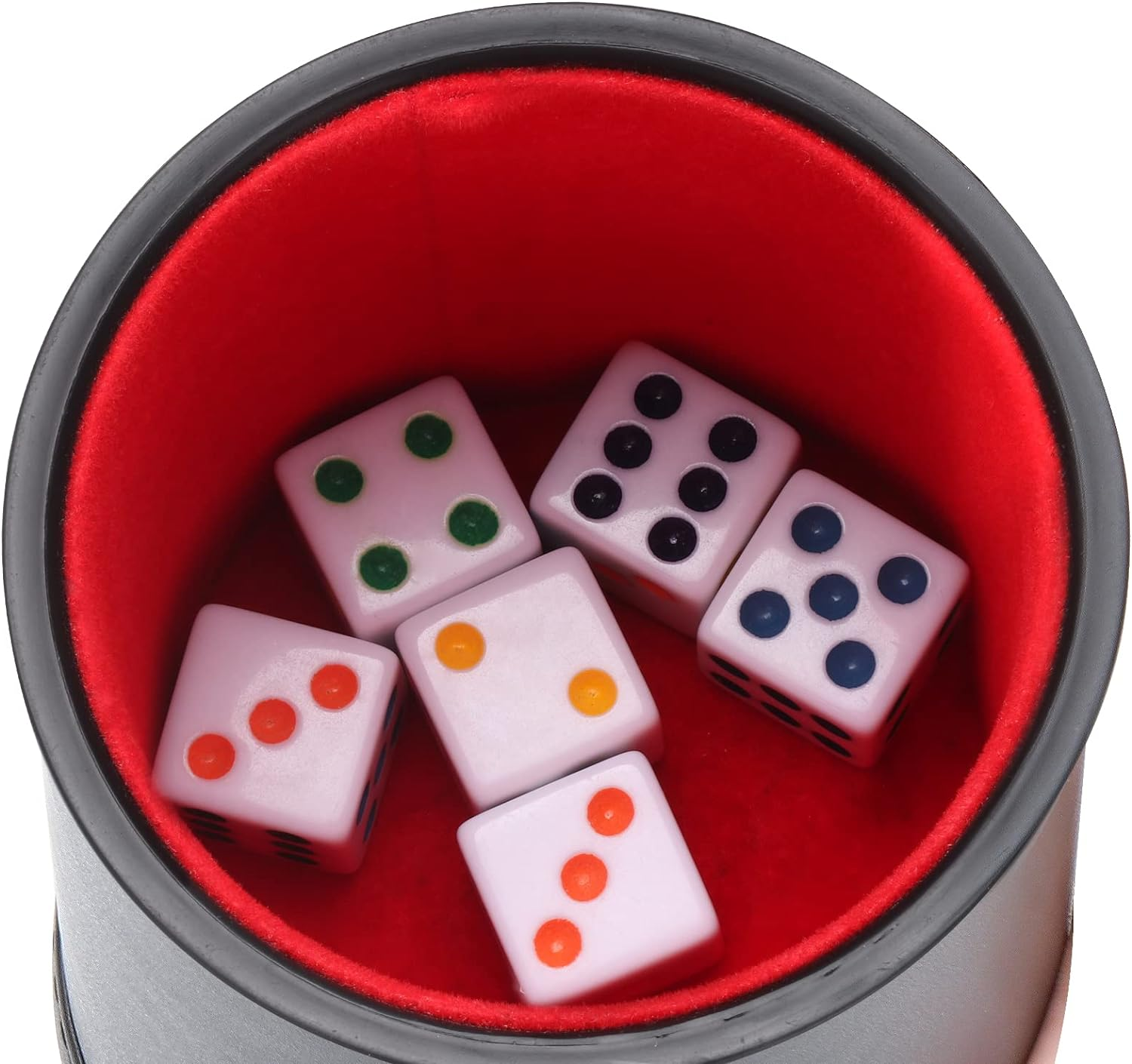 C&Xanadu - Felt Lined Professional Dice Cup - Quiet, Includes 6 White with Black Dot Dice, Ideal for Yahtzee & Craps image number 6