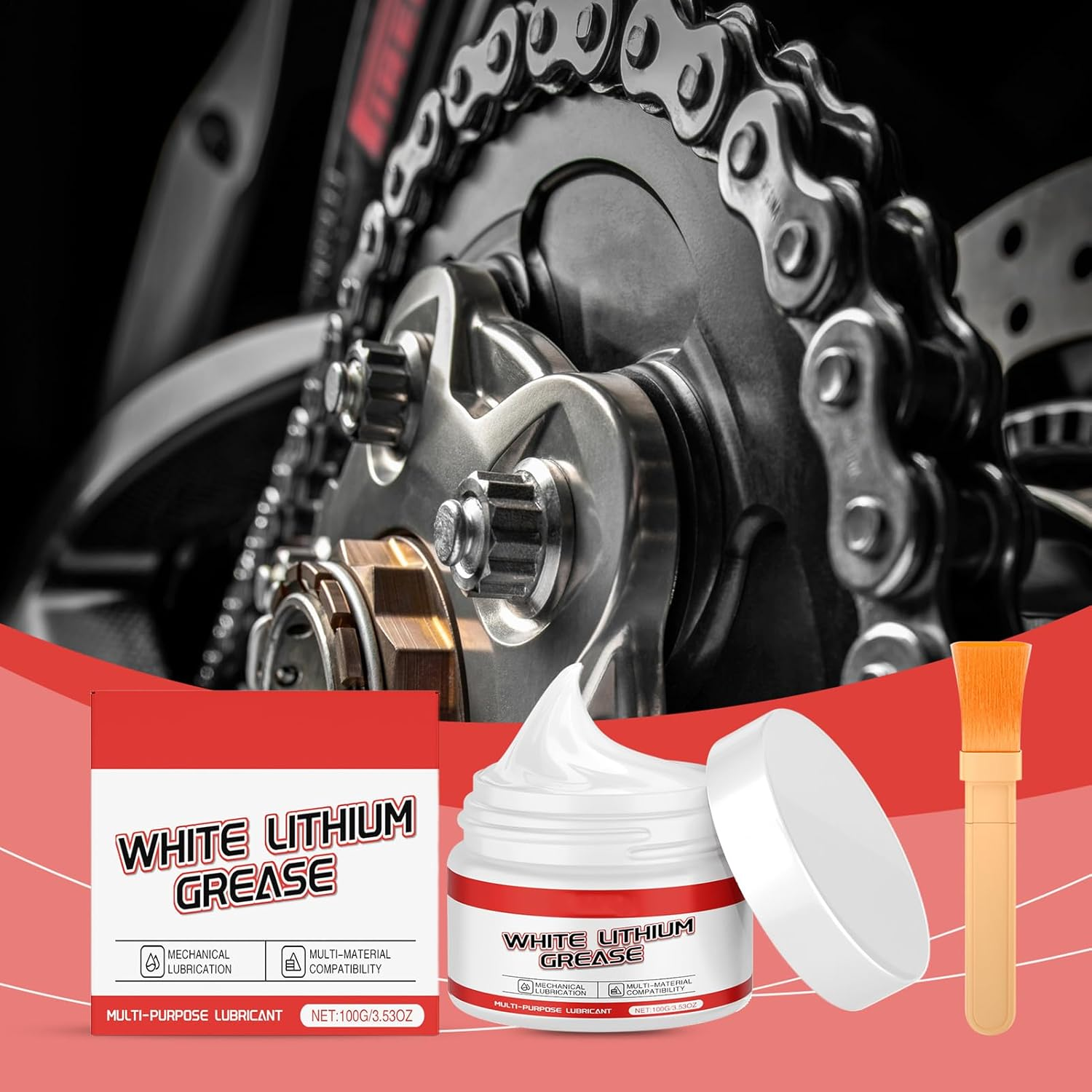 All Purpose Grease - Lubricant Grease with Brush - Lube Sealant Waterproof for Bearings Gears Hinges Garage Gate Factory Agricultural Boat Vehicle Machinery image number 4