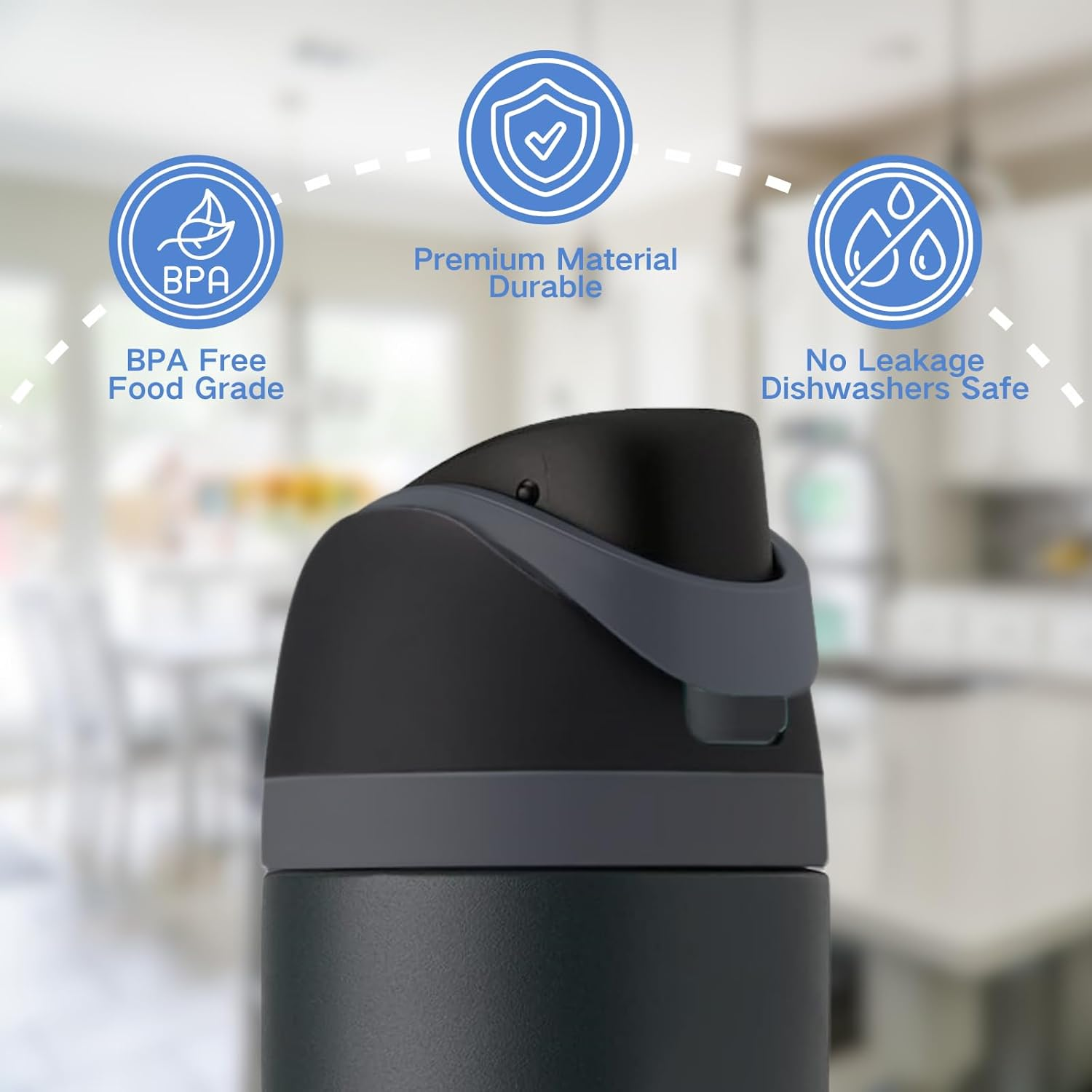 Replacement Lid for Owala Freesip, One Button Water Bottle Top Replacement Cap Compatible with Owala Cup 16Oz 24Oz 32Oz 40Oz, No Leakage Replacement Accessory for Owala Freesip (Black) image number 3