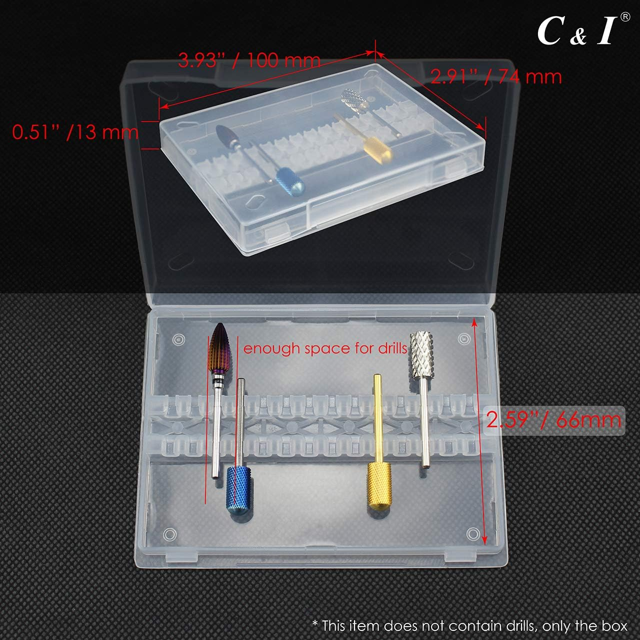 C & I Nail Drill Bit Holder, Max 14 Nail Drills Hold, Dustproof, Clear, Portable Mini Box, Easy to Carry-On, E-File Box (Drill Bits Not Include) image number 1