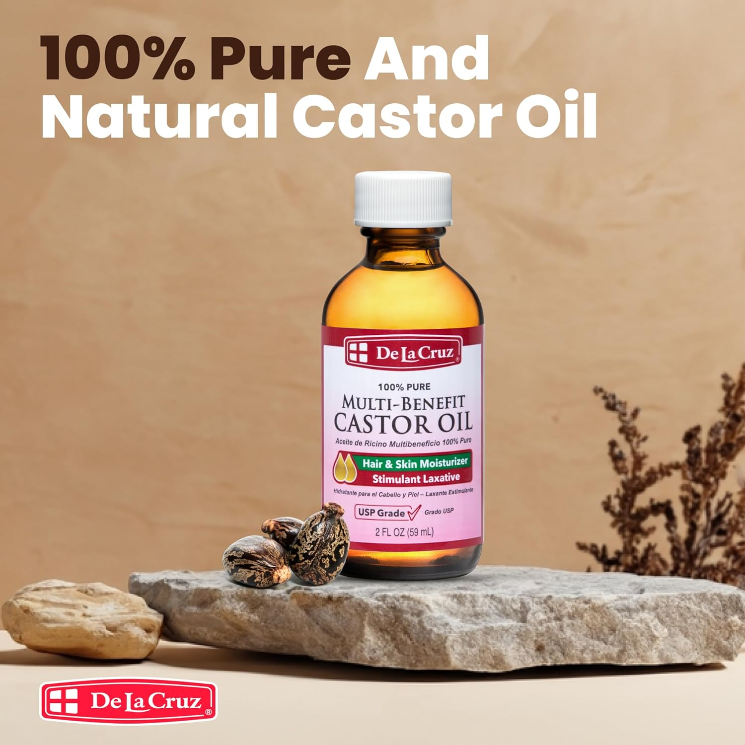 De La Cruz Pure Castor Oil, Aceite De Ricino, 3-Pack of 2 Fo Bottles image number 3