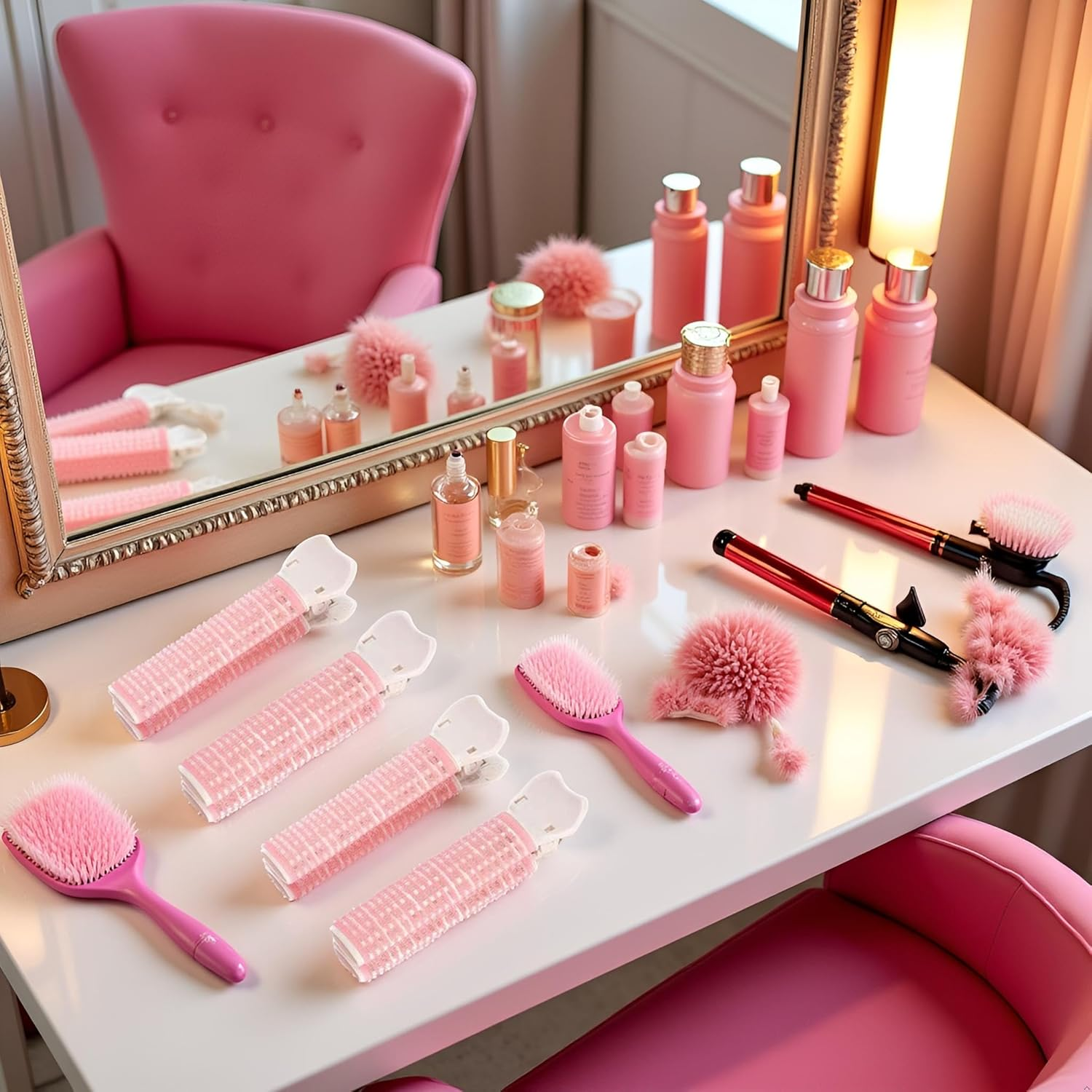 Pink Hair Rollers with Clip, 4PCS Volumizing Hair Root Clips Bangs Curler DIY Hair Styling Accessories Tool Rollers image number 6