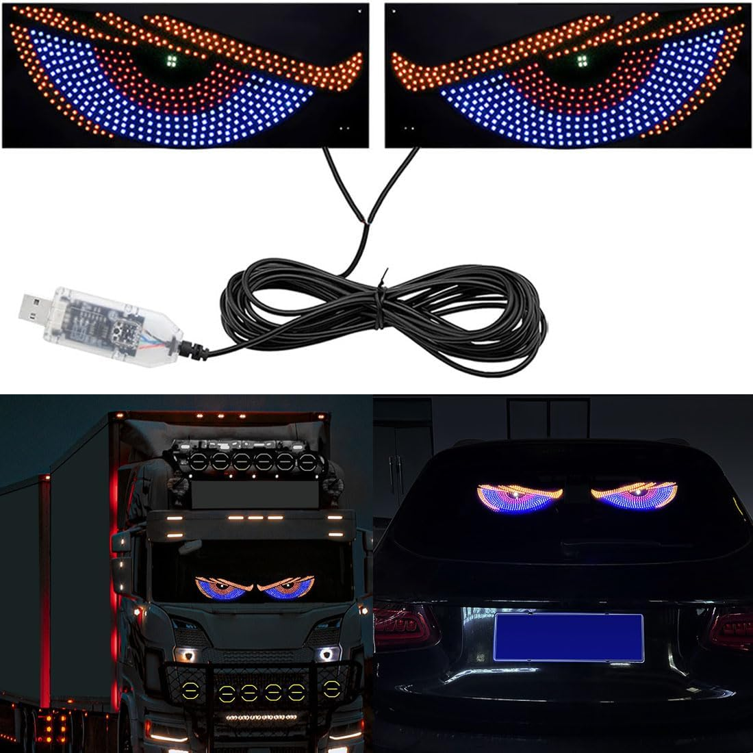 Devil Eyes Light for Cars,Led Eyes for Car,4.7In X 11.8In,Windshield Eyes Animated Led,Dynamic Personalized Big Eye Lights for Car Windshield