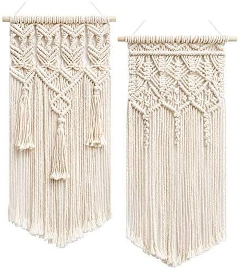 Mkouo 2 X Macrame Woven Wall Hangings, Boho Chic Bohemian Home Geometric Art Decor - Beautiful Home Dorm Room Decoration, Small Size 45.7 Cm (L X W)
