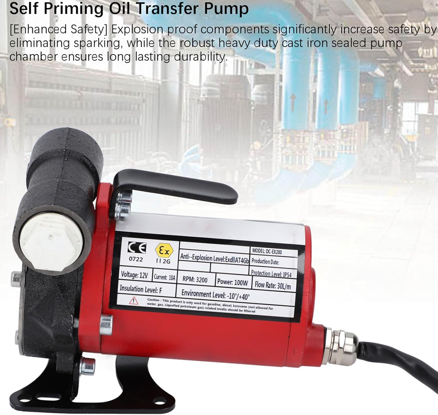 Bewinner 12V Fuel Pump - Explosion Proof Quiet Self Priming Oil Transfer Pump, 12V Gasoline Pump with Switch for Kerosene image number 5