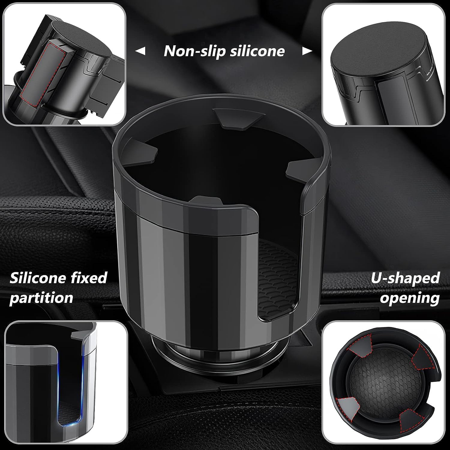 Car Cup Holder Expander, Cup Holder Extender with Adjustable Base,Compatible with Yeti,Nalgene,Camelbak,Hydro Flask-Fits Most Large Bottles and Mugs 590-1400 ML (6.8-10.4 CM) image number 3