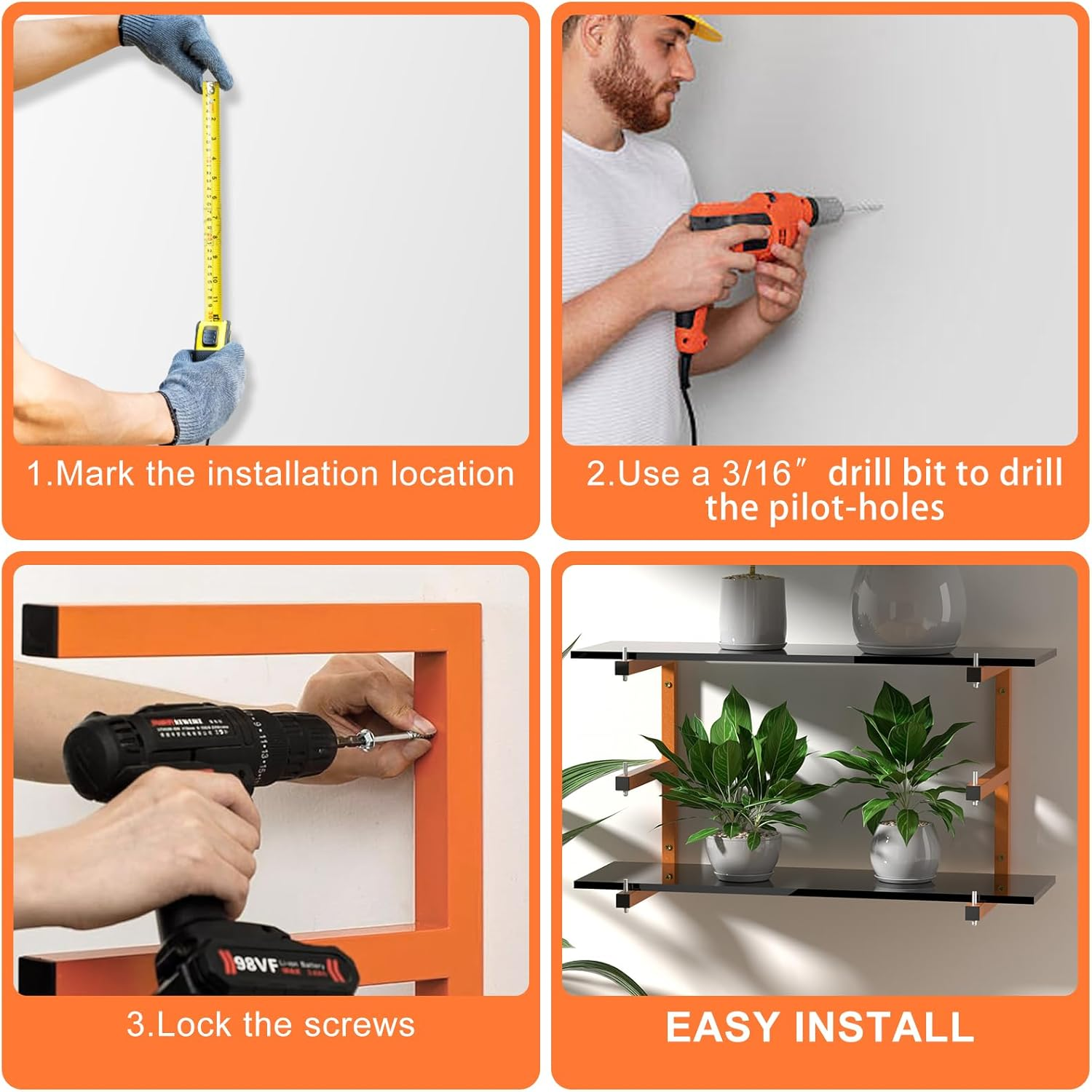 4 PACK Lumber Rack Wall-Mounted Lumber Storage Rack, Heavy Duty Wood Storage Racks with 6-Level System, 1320 LB Sturdy Garage Wood Organizer, Hanging Orange Lumber Metal Racks for Indoor & Outdoor image number 3