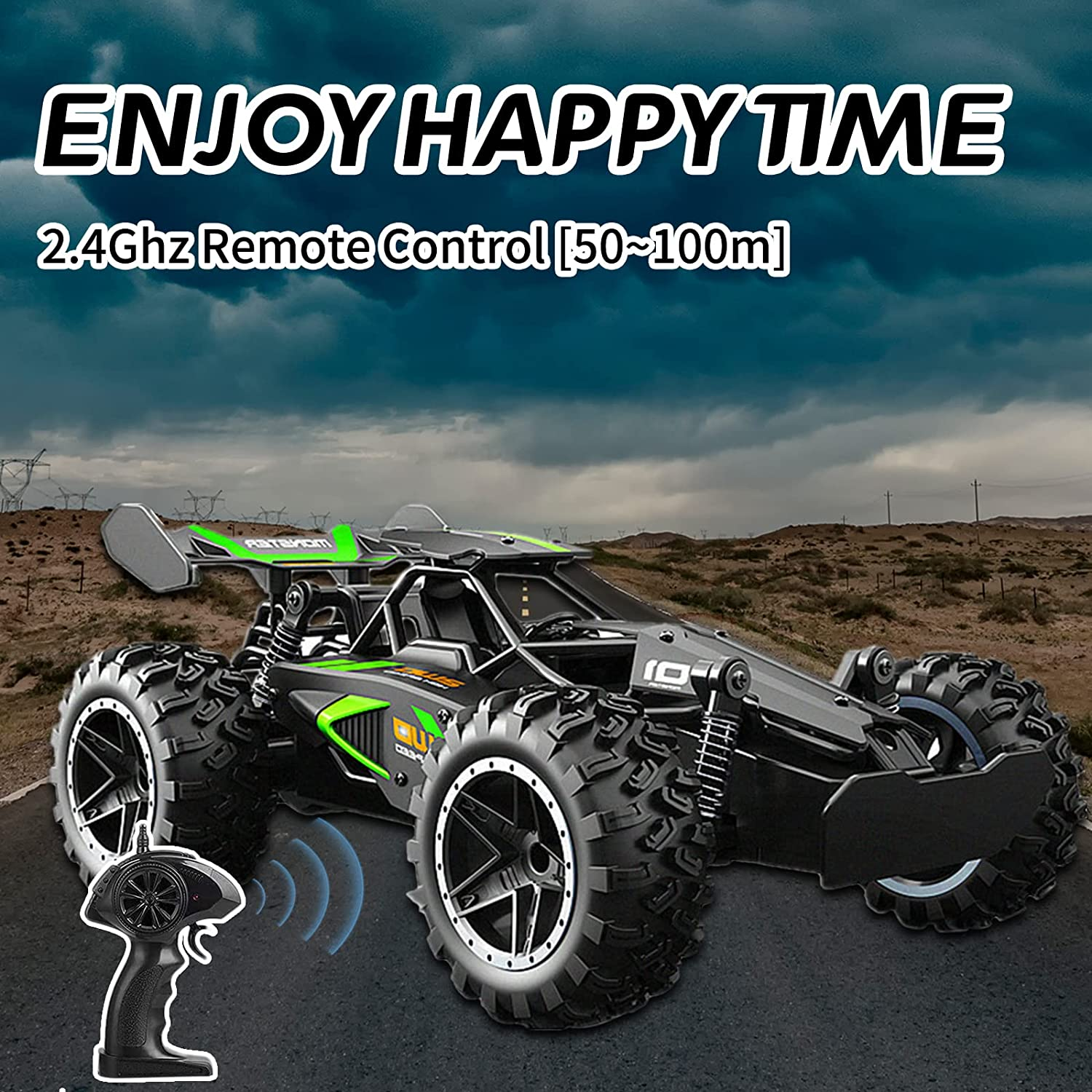 RC Cars G3063R 1:18 Scale 2.4Ghz High Speed Remote Control Car, 15-20 Km/H High Speed Racing RC Truck Electric Toy Car for Kids, 1-Pack Black Green image number 4