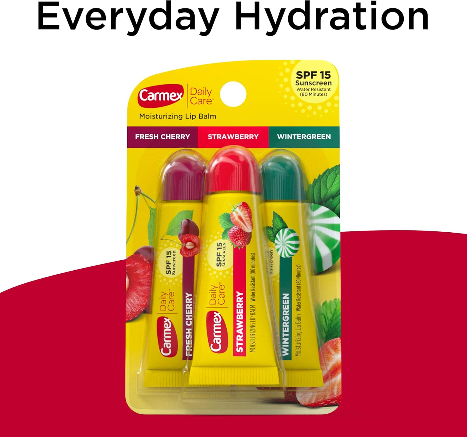 CARMEX Moisturizing Lip Balm Variety Pack - Fresh Cherry, Strawberry, Wintergreen .35 Oz Tube
