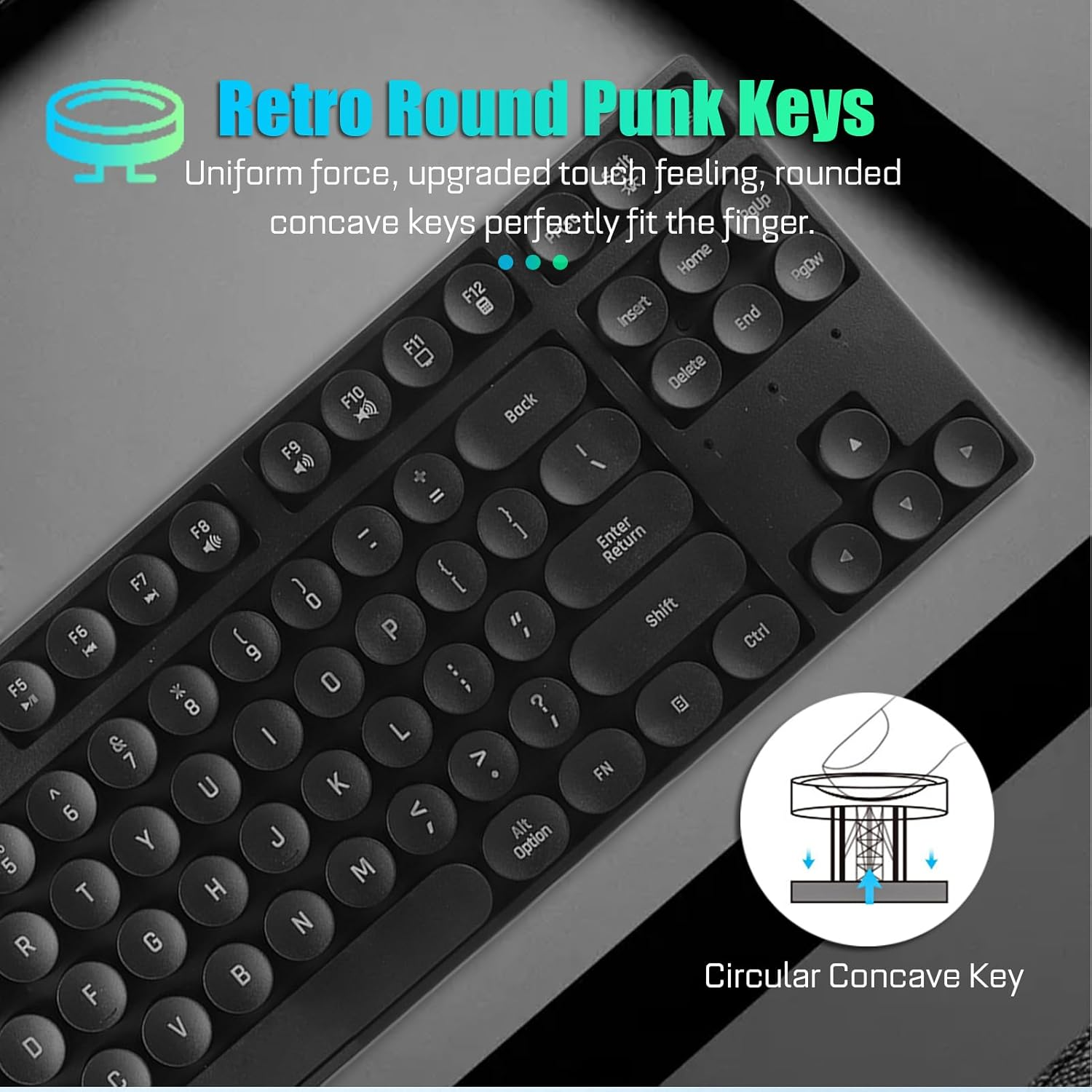 87 Keys Typewriter Style Mechanical Gaming Keyboard, Colorful Backlit Retro Punk round Keycaps Keyboard, anti Ghosting Hot Swap USB Wired Keyboards, for Gamers, Typists (Black) image number 1