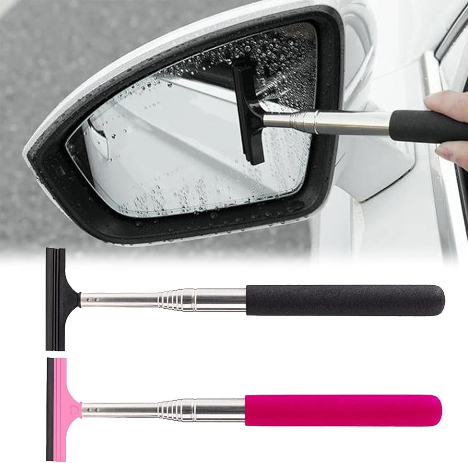 2 Pcs Retractable Car Rearview Mirror Wiper, Efficient Rain and Fog Cleaner for Enhanced Driving Safety, Universal Automotive Accessory image number 2