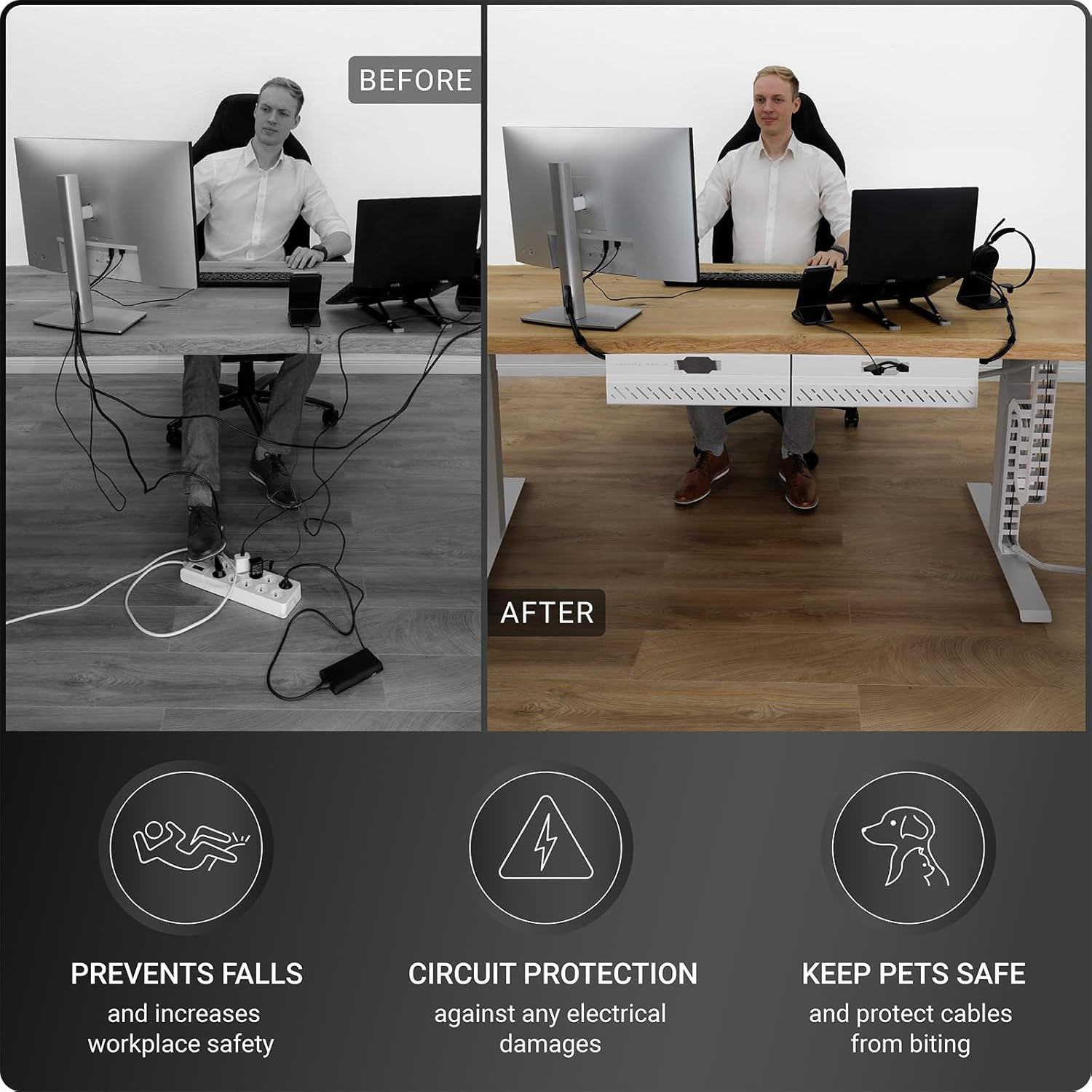 Under Desk Cable Management Vertebrae &ndash; Perfect for Sit Stand Desk Cable Management - Wire Management - Adjustable Length - Flexible Cable Spine - Chain Raceway Cable Management (White) - White image number 6