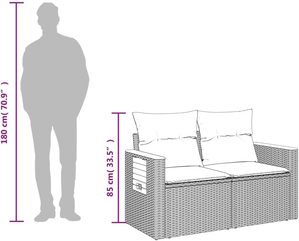 Vidaxl Garden Sofa/Couch W Cushions - 2-Seater Black PE Rattan, Steel & Acacia Wood - Outdoor Patio/Deck Furniture - 124X62X69 Cm with Storage & Side Table image number 5