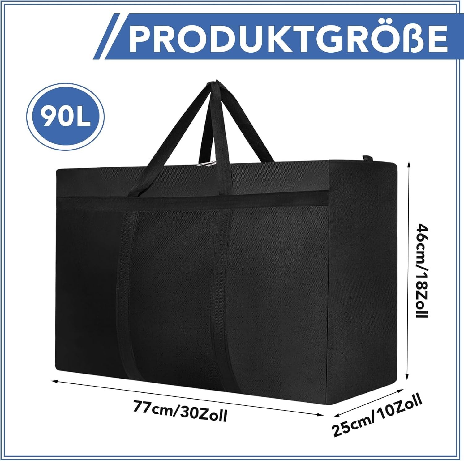 Dntorx Pack of 4 90L Large Storage Bag, Oxford Heavy-Duty Moving Bags, Moving Boxes, Large with Zip, Handle, Travel Bag, Carry Bag for Moving, Camping, Bedding, Clothing, Storage image number 5