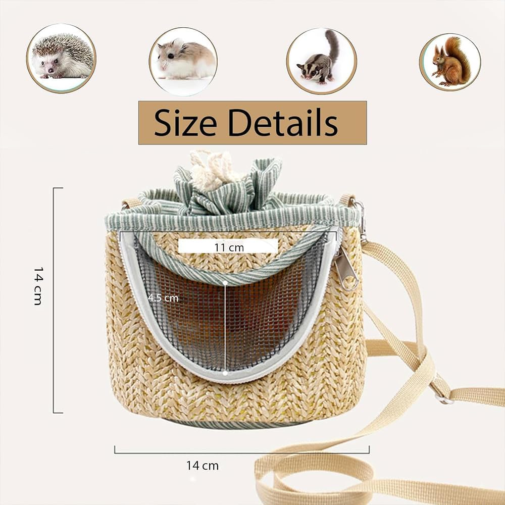 Small Animal Carrier Bag - Portable Breathable Straw Mesh Pet Carrier for Hamster, Guinea Pig, Bunny, Rat, Bird, or Small Pets - Lightweight Travel Outgoing Bag image number 3