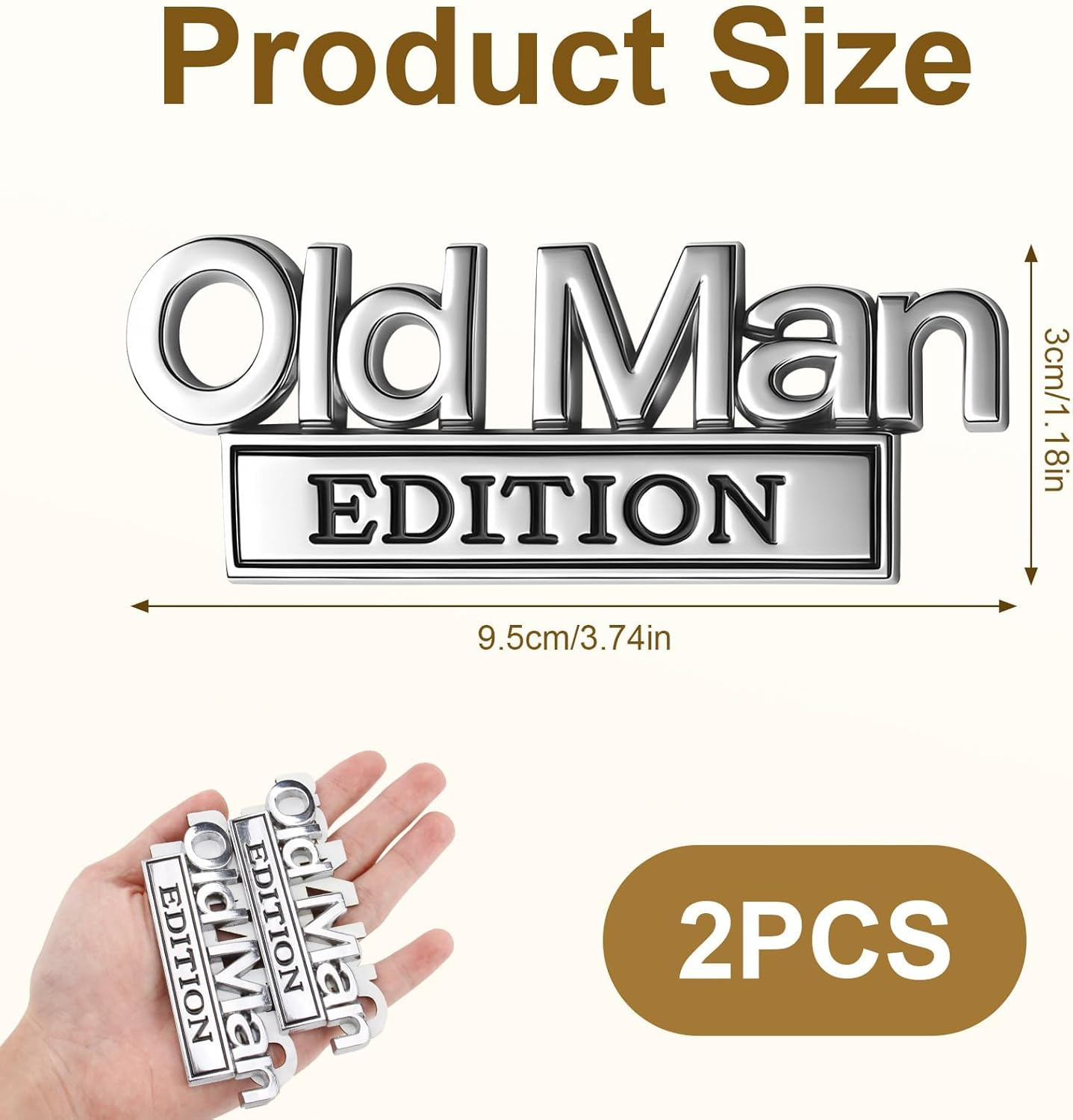 2Pcs Old Man Edition 3D Metal Car Emblem - Heavy Duty Badge for Truck, SUV, Jeep & Off-Road Vehicles, Automotive Stickers Nameplate for Fender, Tailgate, Bumper (Silvery Black) image number 4