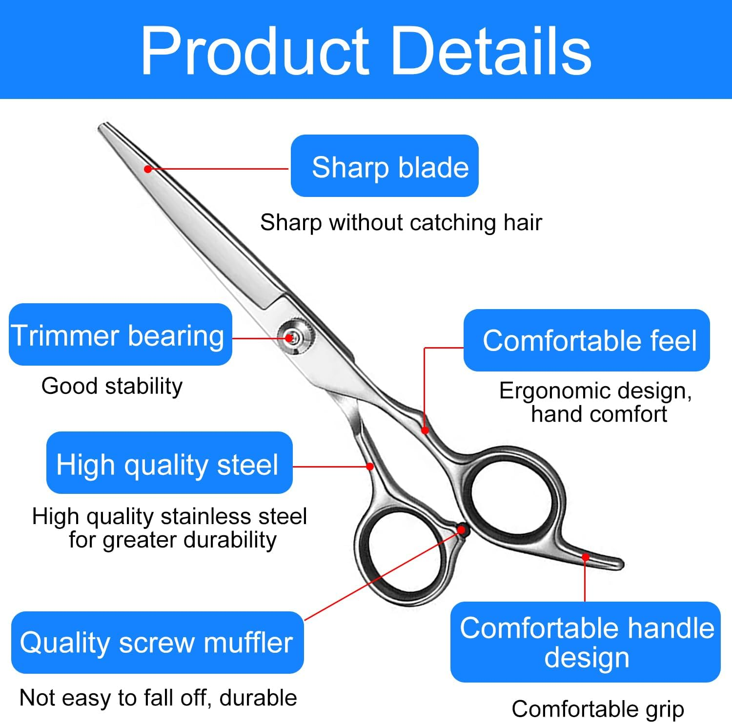 Liuchanghe Hairdressing Scissors, Stainless Steel Haircut Scissors for Home Salon, Professional Hair Scissors, Hairdressing Scissors for Women, Men, Kids, Pet image number 5