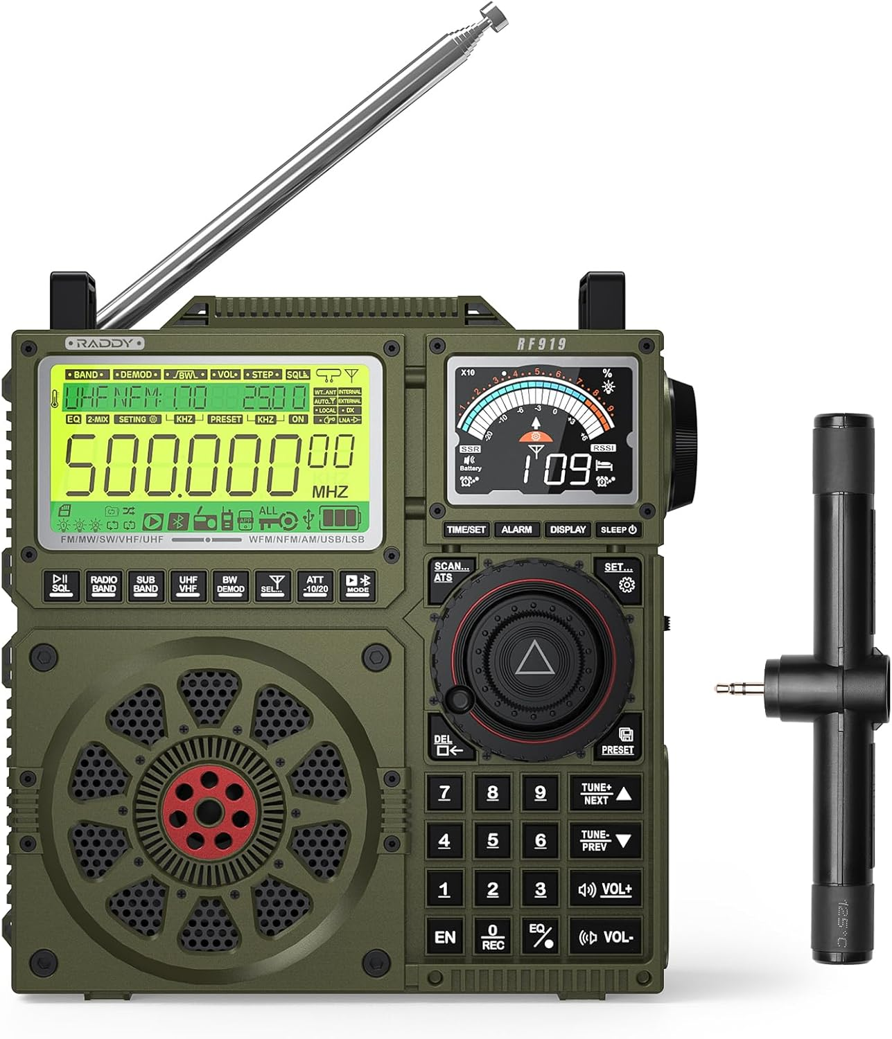 Raddy RF919 SSB Shortwave Radio with NOAA Weather Band, Full Band FM AM SW VHF UHF AIR CB WB and SSB Receiver, with Antenna Tuner, 3 External Antenna Ports, 5000Mah Rechargeable Battery, Earphone Jack
