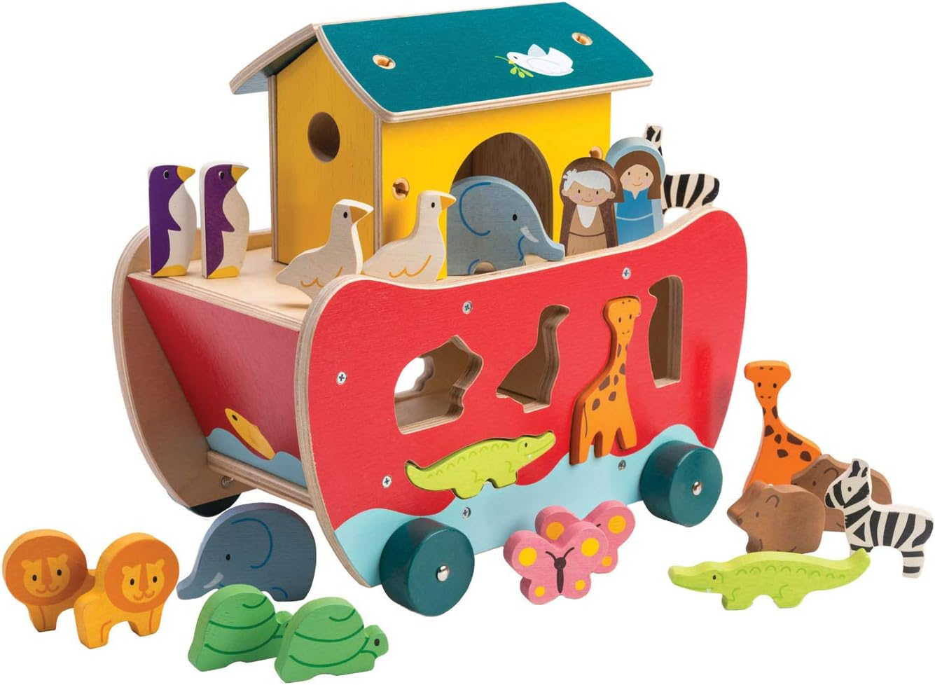 Tender Leaf Toys Noah'S Shape Sorter Ark - Wooden Animal Shape Sorting Game