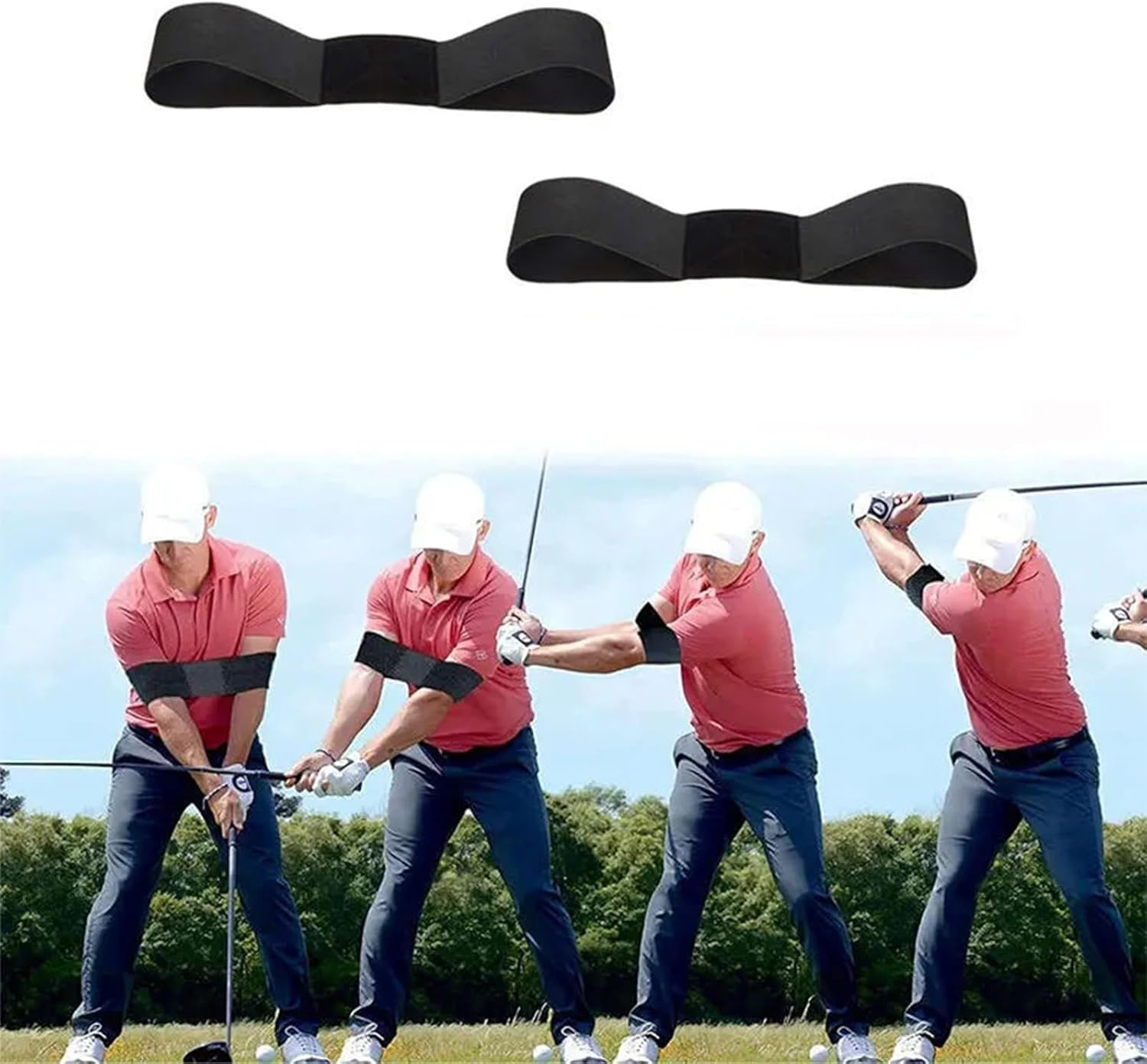 2 Pcs Golf Swing Arm Band, Golf Arm Training Aid,Golf Grip Trainer Training Swing Gesture Alignment Practice Tool for Golf Beginners Unisex(Black) image number 4