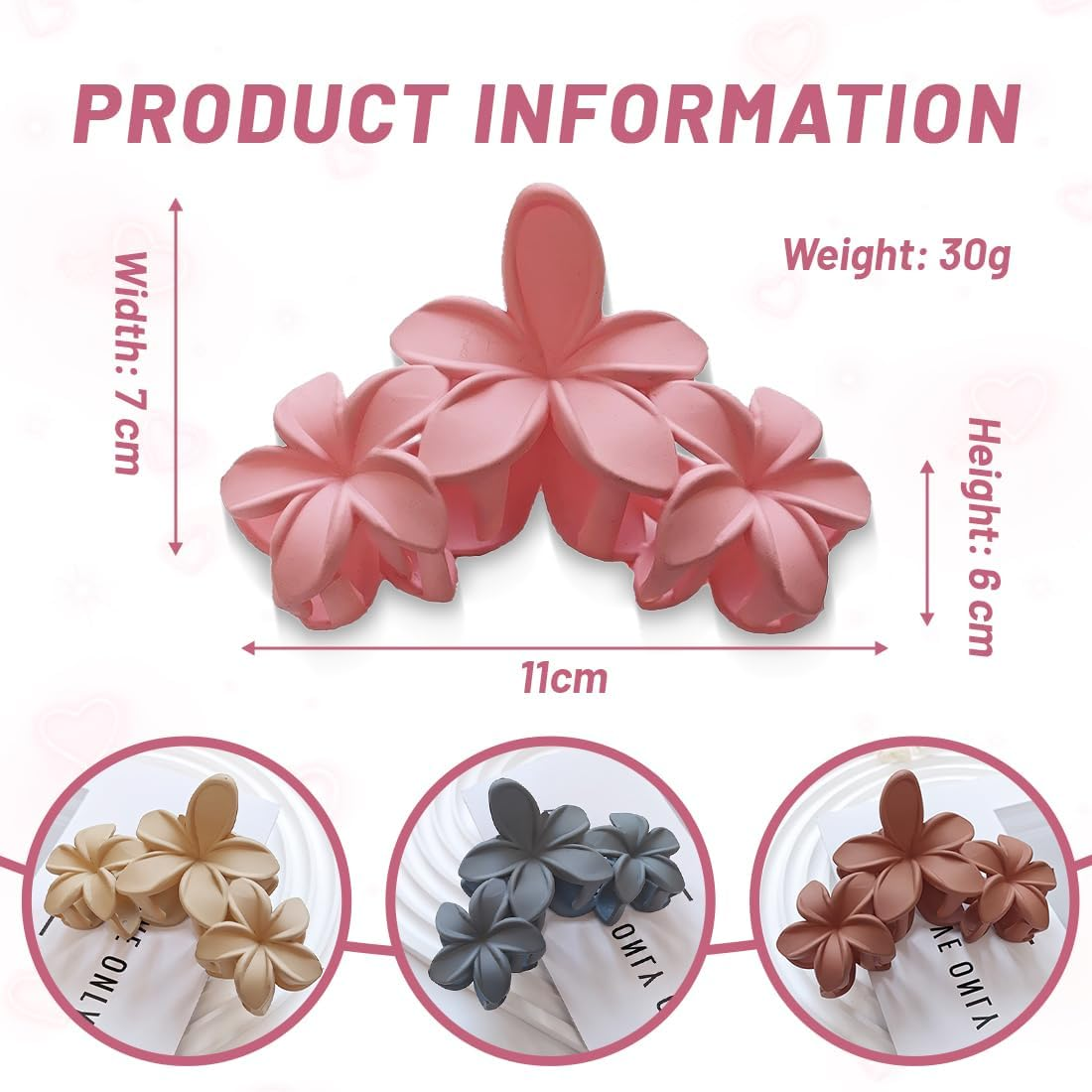 XYTAHDM Pack of 4 Hair Clips with Flower Motif for Women, Preppy Flower Hair Clip, Hawaiian Plumeria Hair Clip, Hawaiian Hair Accessories for Thick Hair, Strong Hold, Non-Slip, Gifts for Women (B) image number 2