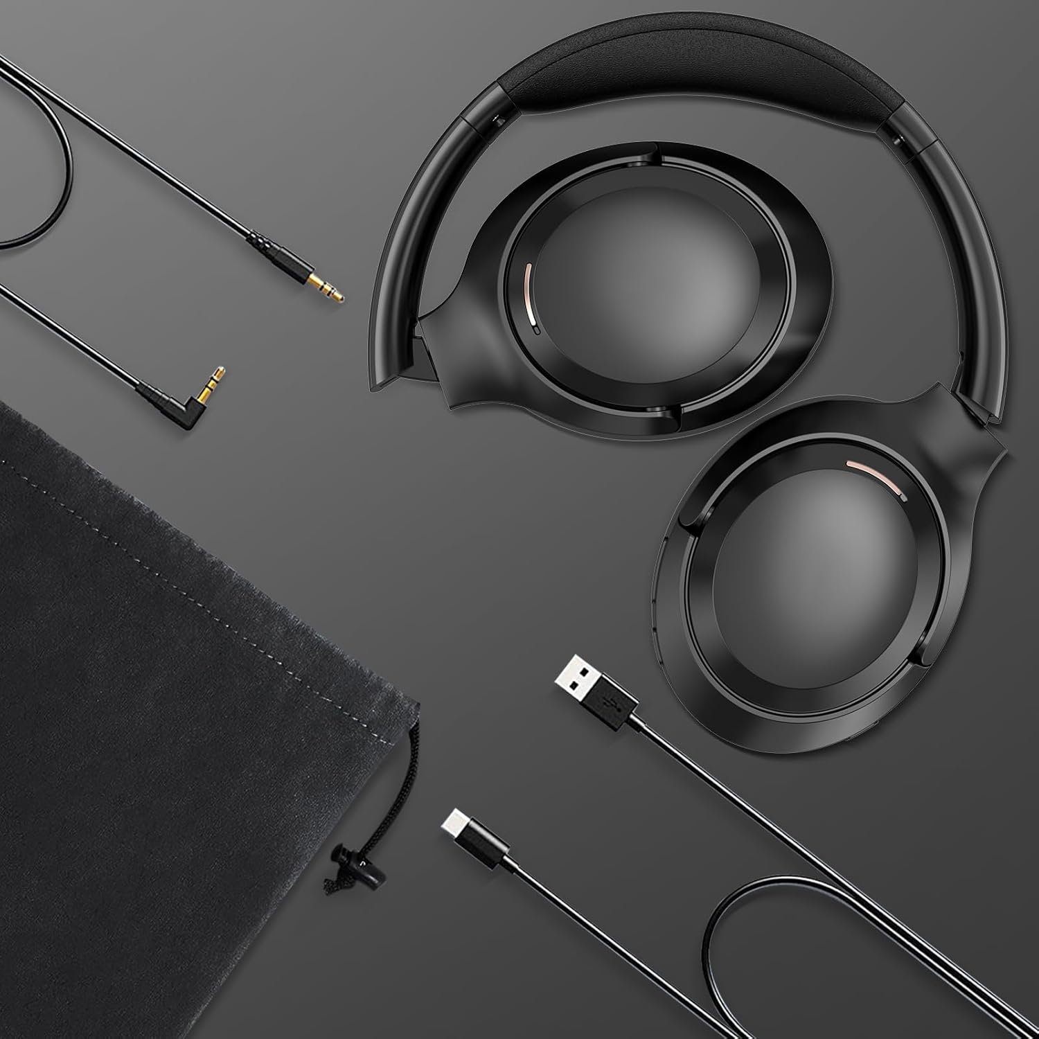 Hybrid Active Noise Cancelling Headphones, Bluetooth 5.4 Earphones, Wireless Headset, 60H Playtime, ANC Mode with 35Db Noise Reduce, Hi-Fi Audio Sound, CVC 8.0 Mic, USB-C Charge, Protein Skin Ear Cups image number 1