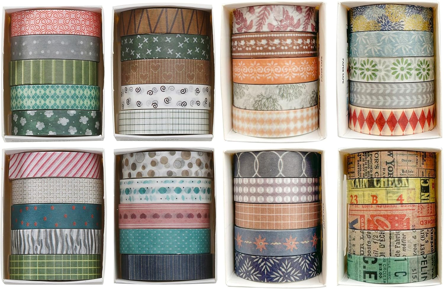 YUBBAEX 40 Rolls Basic Pattern Masking Tape Set Retro Washi Tape for Art DIY Craft Valet Journal Supplies Planner Scrapbooking Card Gift Wrapping (2-Retro Dream)