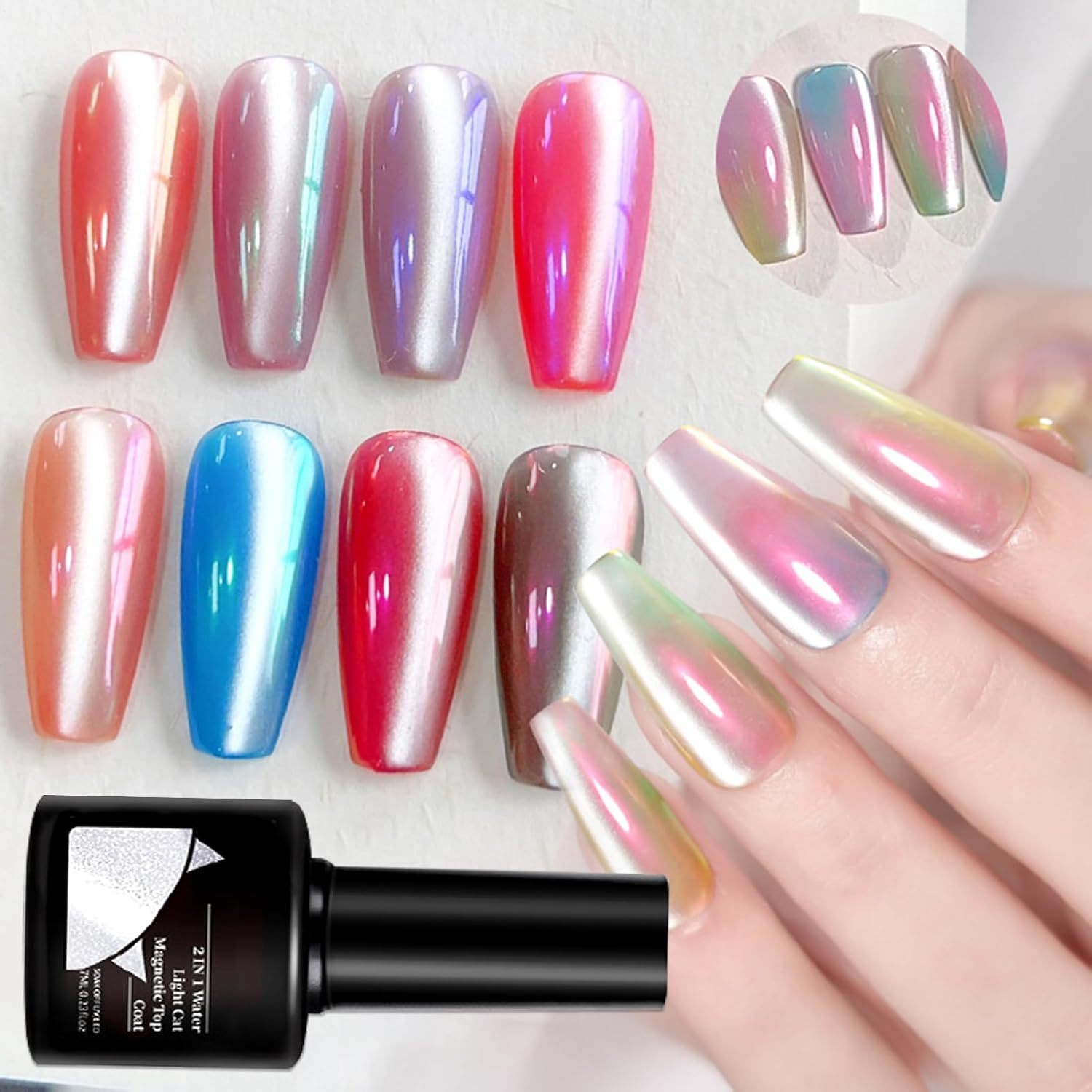 Water Light Magnetic Top Coat, Magnetic Gel Nail Polish, 2-In-1 Nai L Art Varnish, Safety Easy to Use, and Compatible, 7Ml for Home Manicure Wedding Bridal Holiday Women image number 1