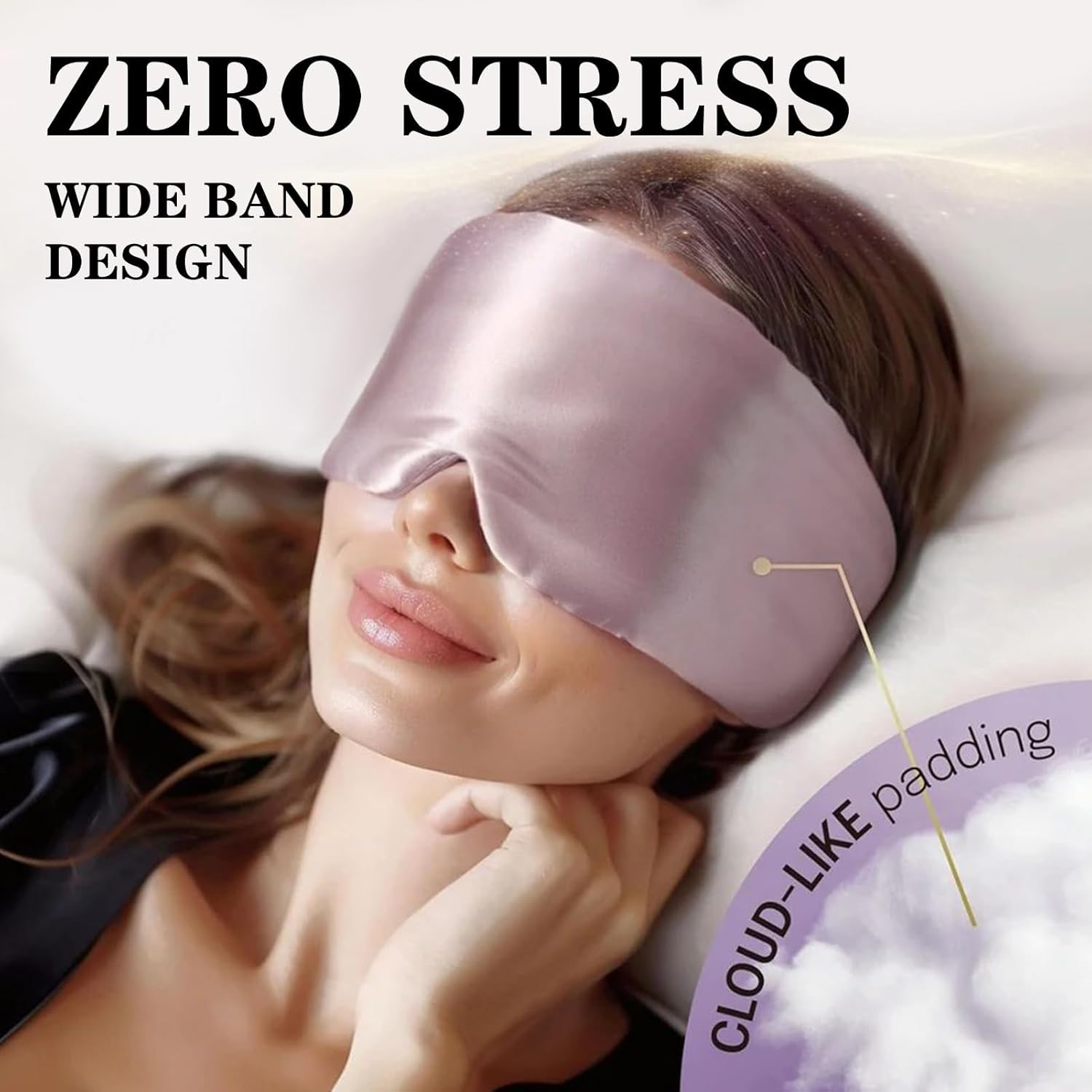 100% Mulberry Silk Sleep Mask for Men and Women with Adjustable Headband Large Full Size Eye Mask for Total Blackout, Ear Protection and Comfort for Travel, Naps, and Insomnia Relief, Pink
