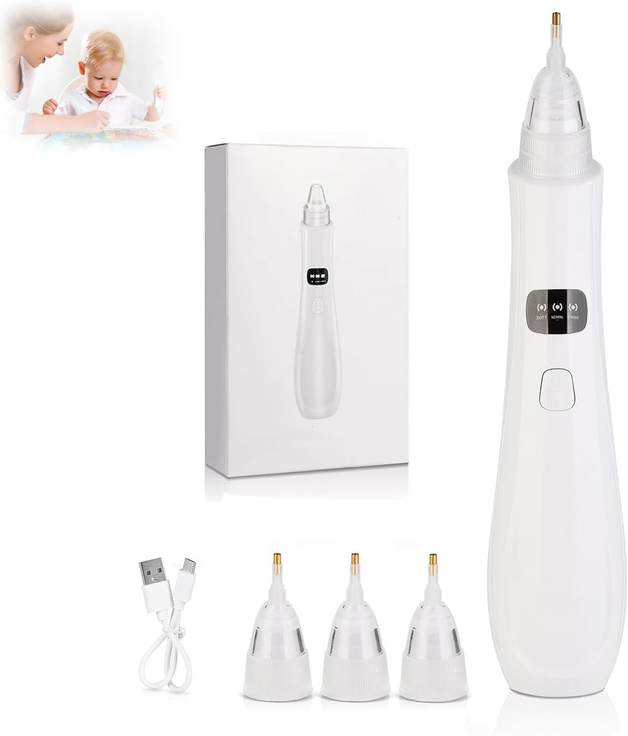 Electric Diamond Painting Pen with Vacuum Technology with 4 Replaceable Tips Rechargeable Art Painting Pen Perfect for 3D Drills, Portable and Durability, Diamond Art Lovers (White)