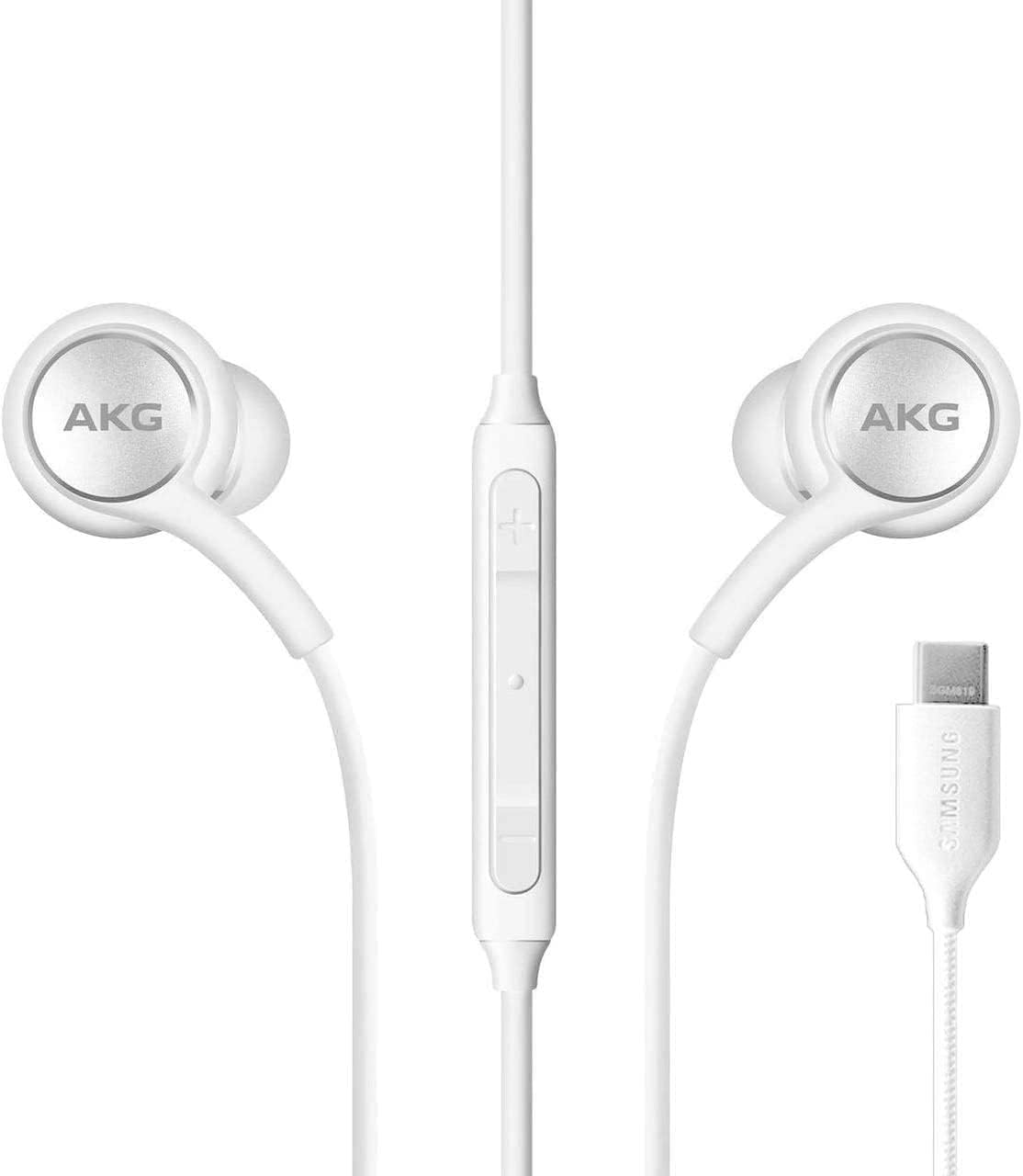 Samsung AKG Earbuds Original USB Type C In-Ear Earbud Headphones with Remote & Mic for Galaxy S23 Ultra, A53 5G, S22, S21 FE, S20, Note 10, 10+, S10 plus - Braided - Includes Velvet Pouch - White image number 3
