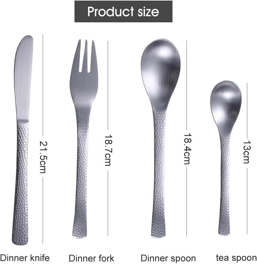 WOODVIR Matte Finish & Hammered Handles &ndash; Artisan-Crafted Silver Cutlery Set &ndash; Elevate Your Table with Modern Elegance