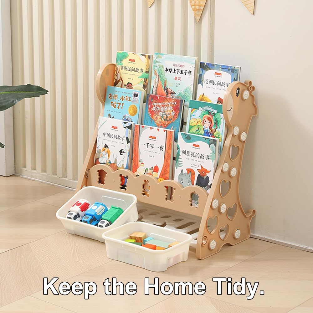 Kids Bookshelf Bookcases - 4-Tier Storage with 2 Bins, Rotating Display Shelf for Home, Living Room, Bedroom & Kindergarten - Safe Rounded Edges Child-Friendly Furniture image number 5