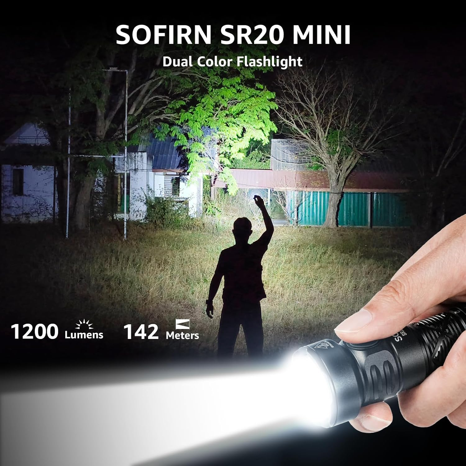 Sofirn LED Rechargeable Red Flashlight, SR20 Mini Bright Flashlight with 1200 Lumens Bright White Light, Red Light, Waterproof Samll Light for Camping Hiking Hunting Fishing image number 2
