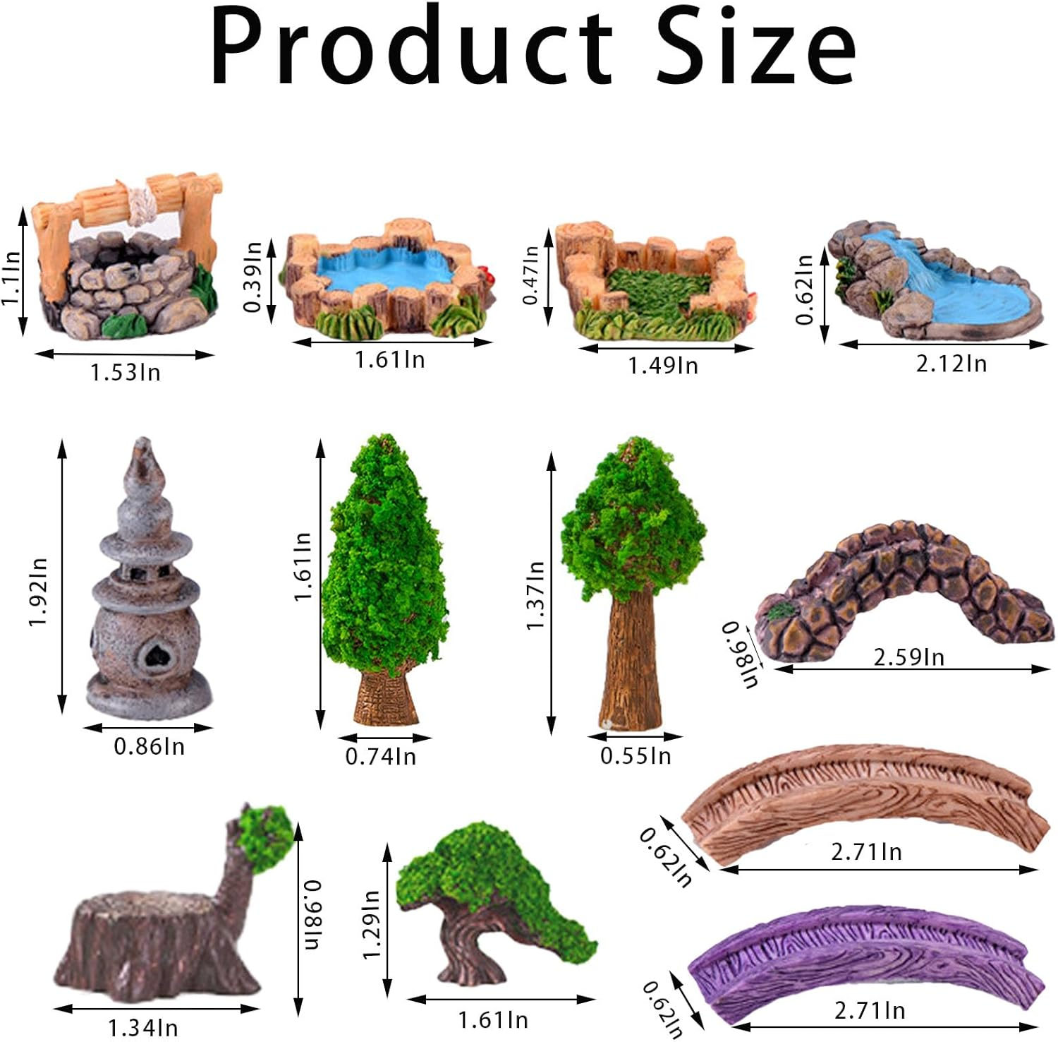 Miniature Fairy Garden Ornaments Set - Mini Garden Bridge, Lighthouse, Water Well, Pond Figurines for DIY Craft Garden Decoration image number 1