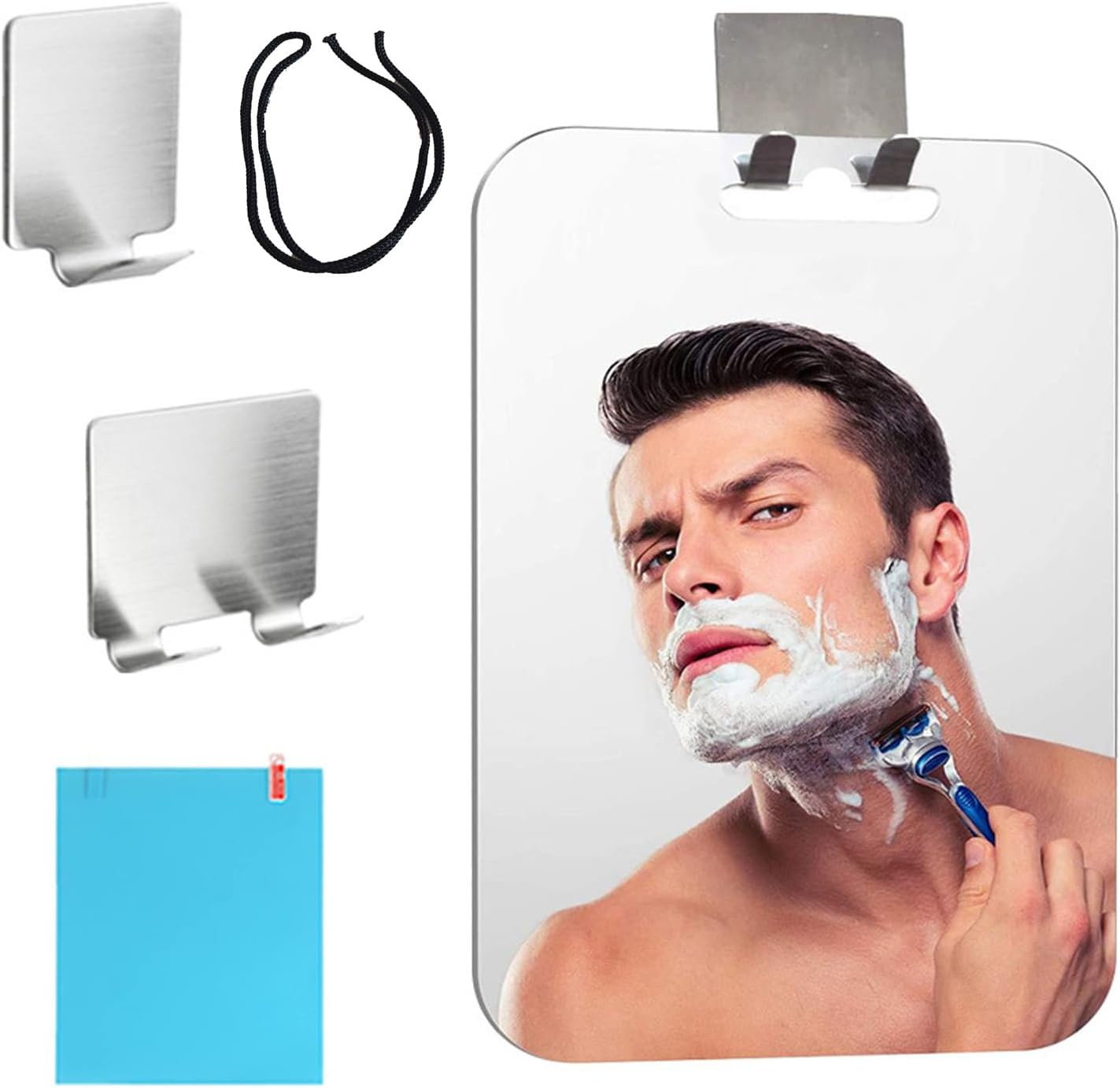 Hysgscwd Shower Mirror anti Fog, 25 * 18CM Anti-Fog Hanging Shaving Mirror, Shatterproof Fogless Shower Mirror with 2 Steel Razor Hooks Holder, Unbreakable Deluxe Plexiglass Makeup Mirror for Bathroom image number 3