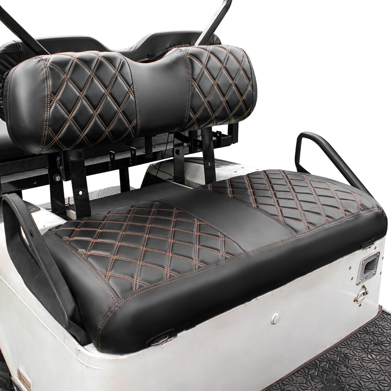 NOKINS Golf Cart Diamond Seat Covers Kit, Fit for EZGO TXT 1994-2013 OEM Ordinary Front Seat Cushion, Golf Cart Vinyl Seat Cover, No Nails Required (Black and Brown Stitching) image number 5