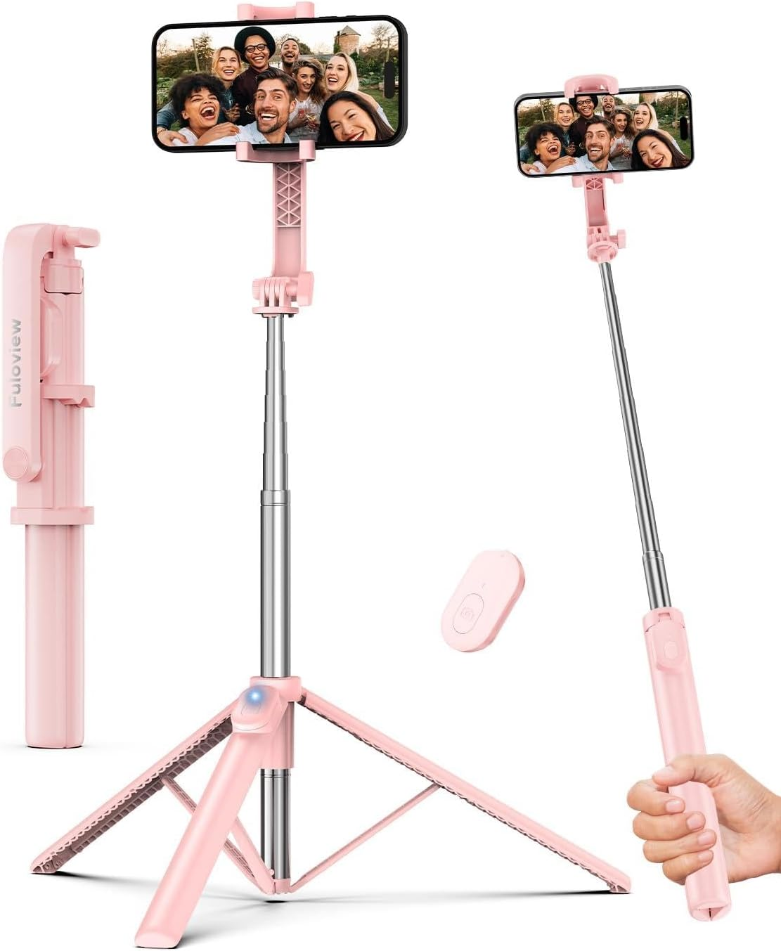 Fuloview 67&rdquo; Phone Tripod & Selfie Stick，Cell Phone Tripod with Wireless Remote,Extendable & Travel Tripod,For Photograph,Live Streaming,Compatible with Iphone/Android (Pink)
