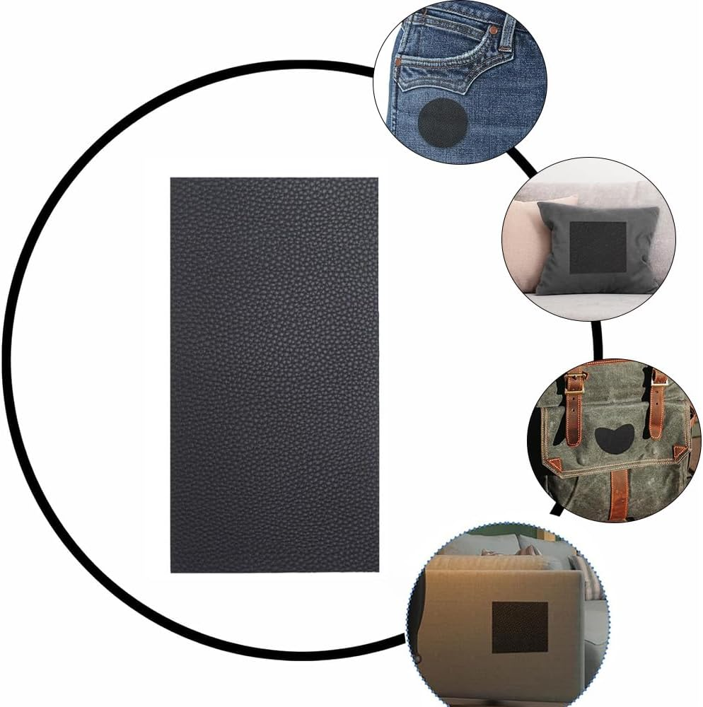 5Pcs 20X10Cm Black Leather Repair Patch, Self-Adhesive PU Leather Repair Patch Leather Repair Kit Waterproof Stain-Proof, Easy to Cleanfor for Sofa Chair Furniture, Car Seat, Jackets, Handbags (Black) image number 1