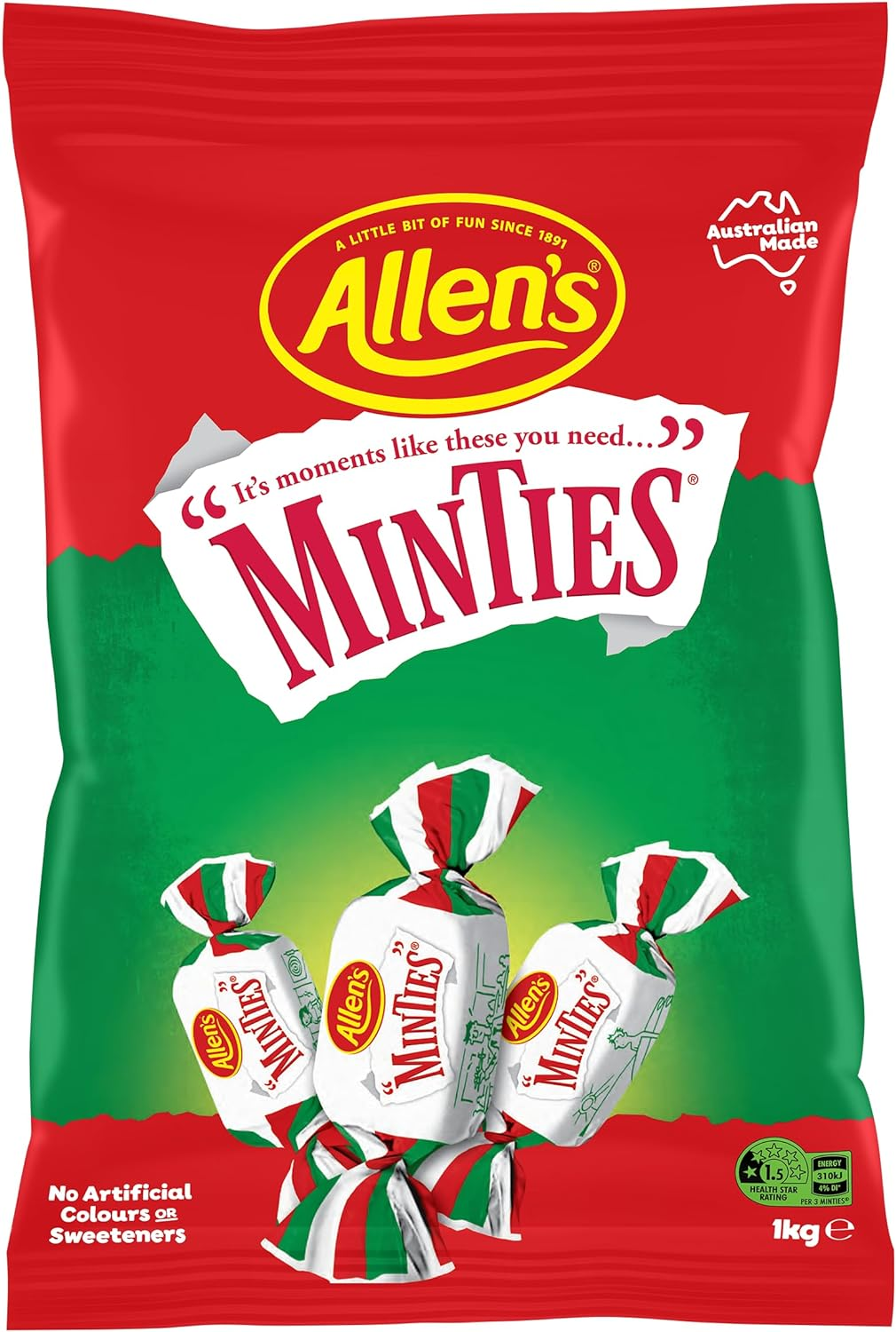 Allens Minties Chewy Bulk Bag Lollies, 1Kg - 21.1 X 5.8 X 31.7 Centimeter