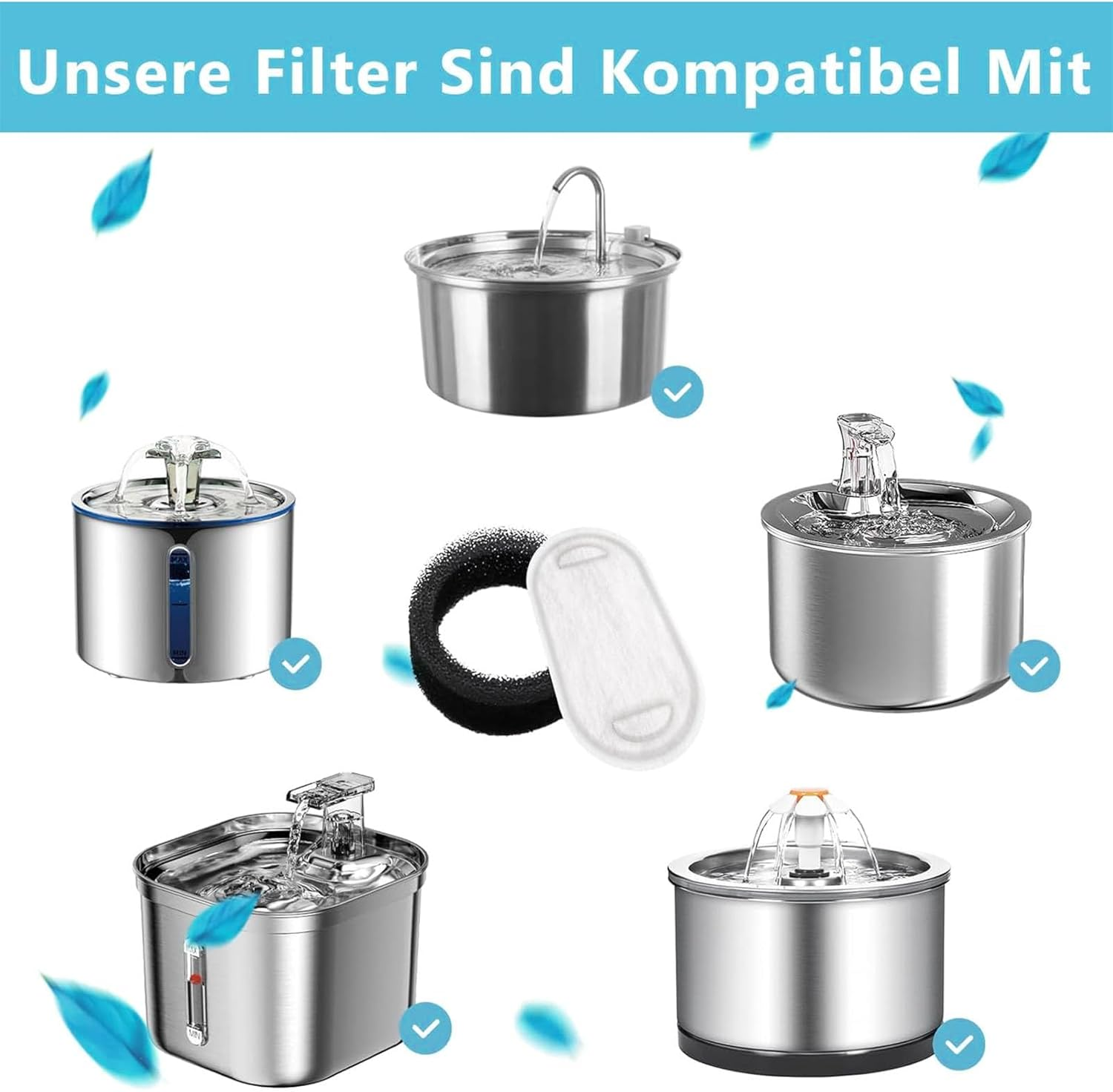 Water Fountain Filter, Replacement Filter for Cat Fountain, Drinking Fountain Filter, 4 Pack Replacement Filter, Cotton Activated Carbon & Resin Cat Fountain Filter with Triple Filtration, for Cats image number 2