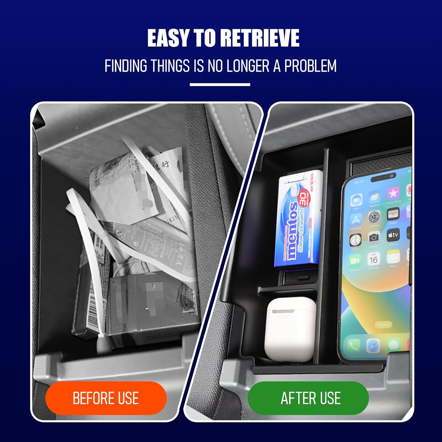 Car Organizer Tray for Vehicles ABS Non Slip Center Console Storage Box with Removable Dividers Black Universal Fit Car Accessories 18X6.5X21.3Cm image number 2