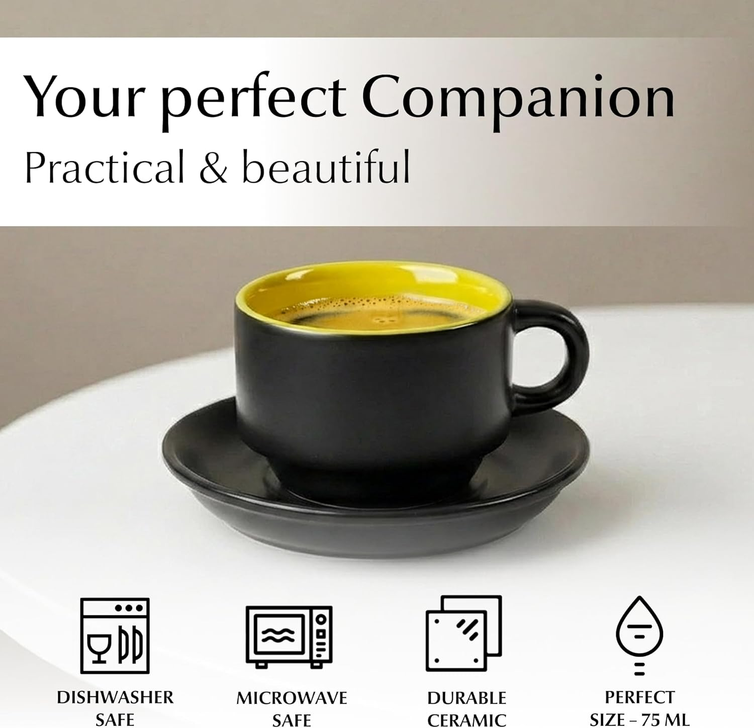 MIAMIO - 75 Ml Espresso Cup Set with Saucers Coffee Mug Set of 6 - Ceramic Coffee Mug Stackable Espresso Mug with Stand for Coffee Drinks, Latte, Cafe Mocha - Le Papillon Collection (Colorful) - Colorful image number 4