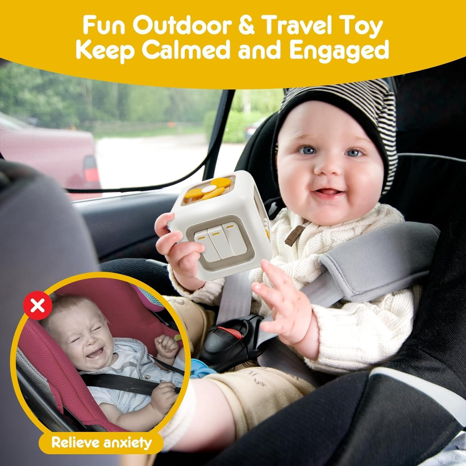 Montessori Busy Cube Sensory Activity Board Car Travel Activities Fine Motor Toy for Kids Hands-On Ability Learning, Party Favors New Year Birthday Gifts for Toddlers 2-4 Year Old Boys and Girls image number 1