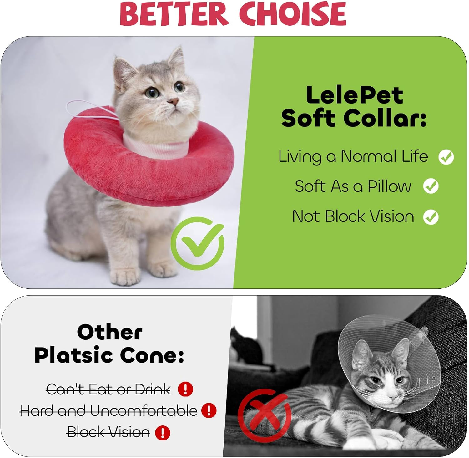 Lelepet Cat Recovery Collar, Soft Small Cat Cones, Pet Neck Protector, Adjustable Pet Elizabethan Collar to Stop Licking after Surgery Kitten Cones for Cats Small Dogs Recovery Cone, Pink L image number 6